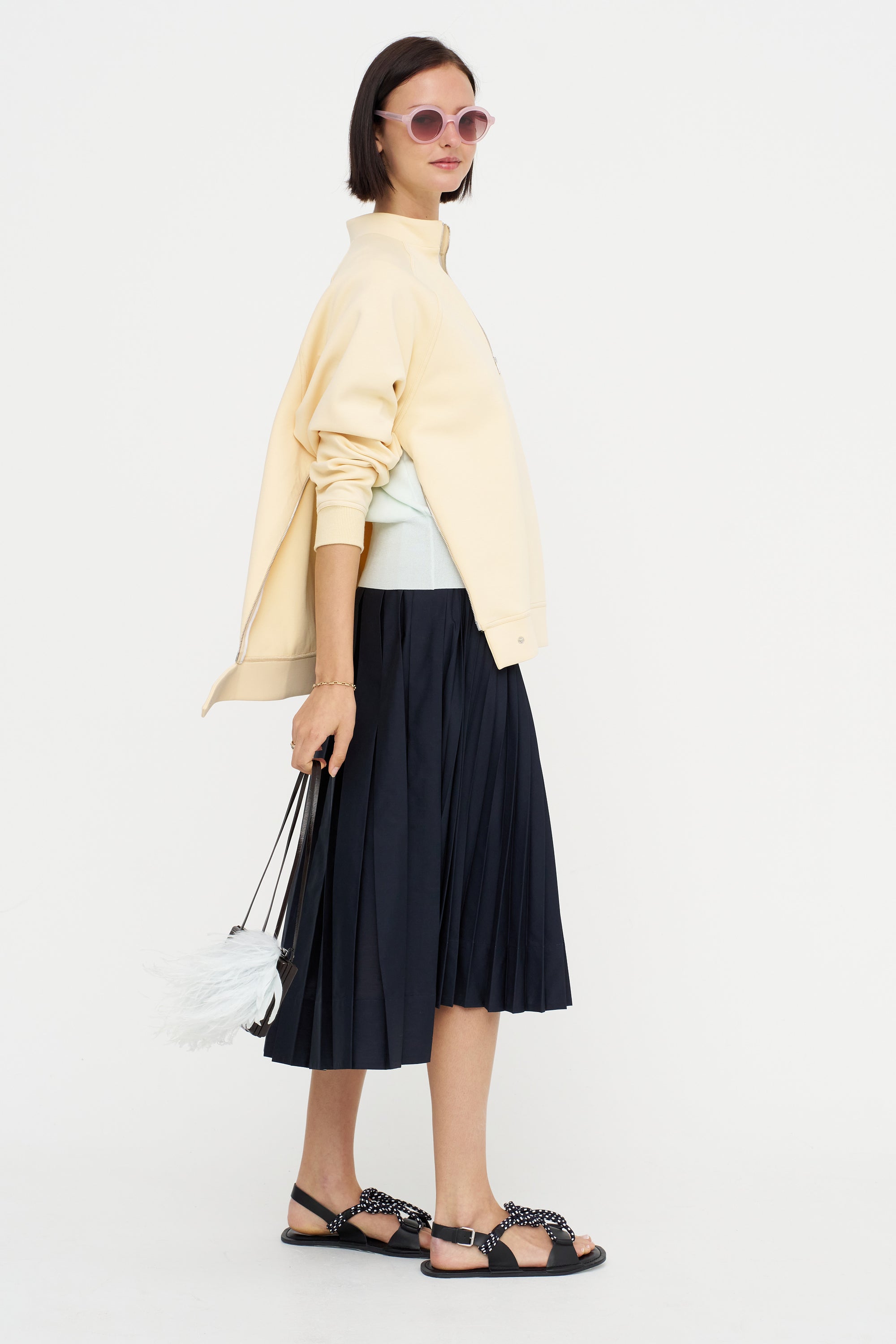 Pleated Midi Skirt, Blue Black