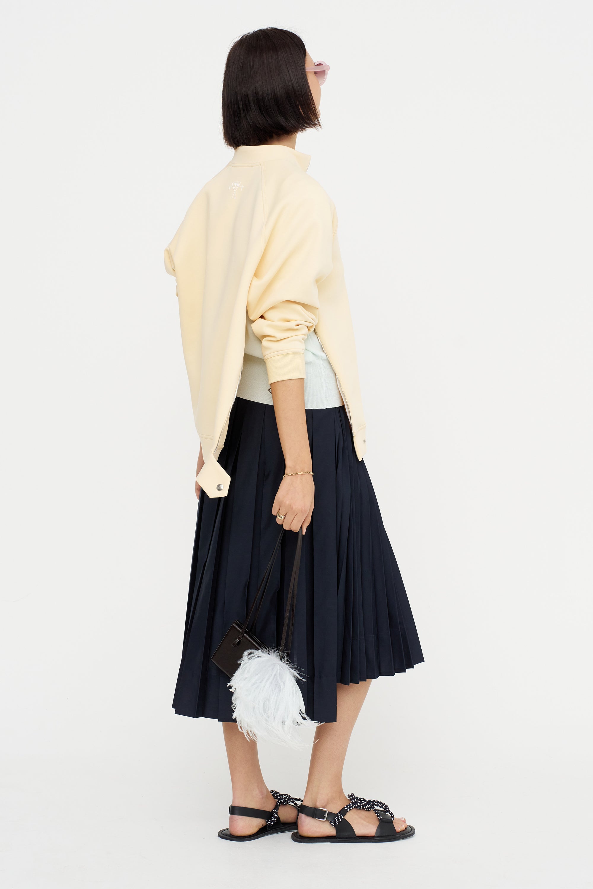 Pleated Midi Skirt, Blue Black