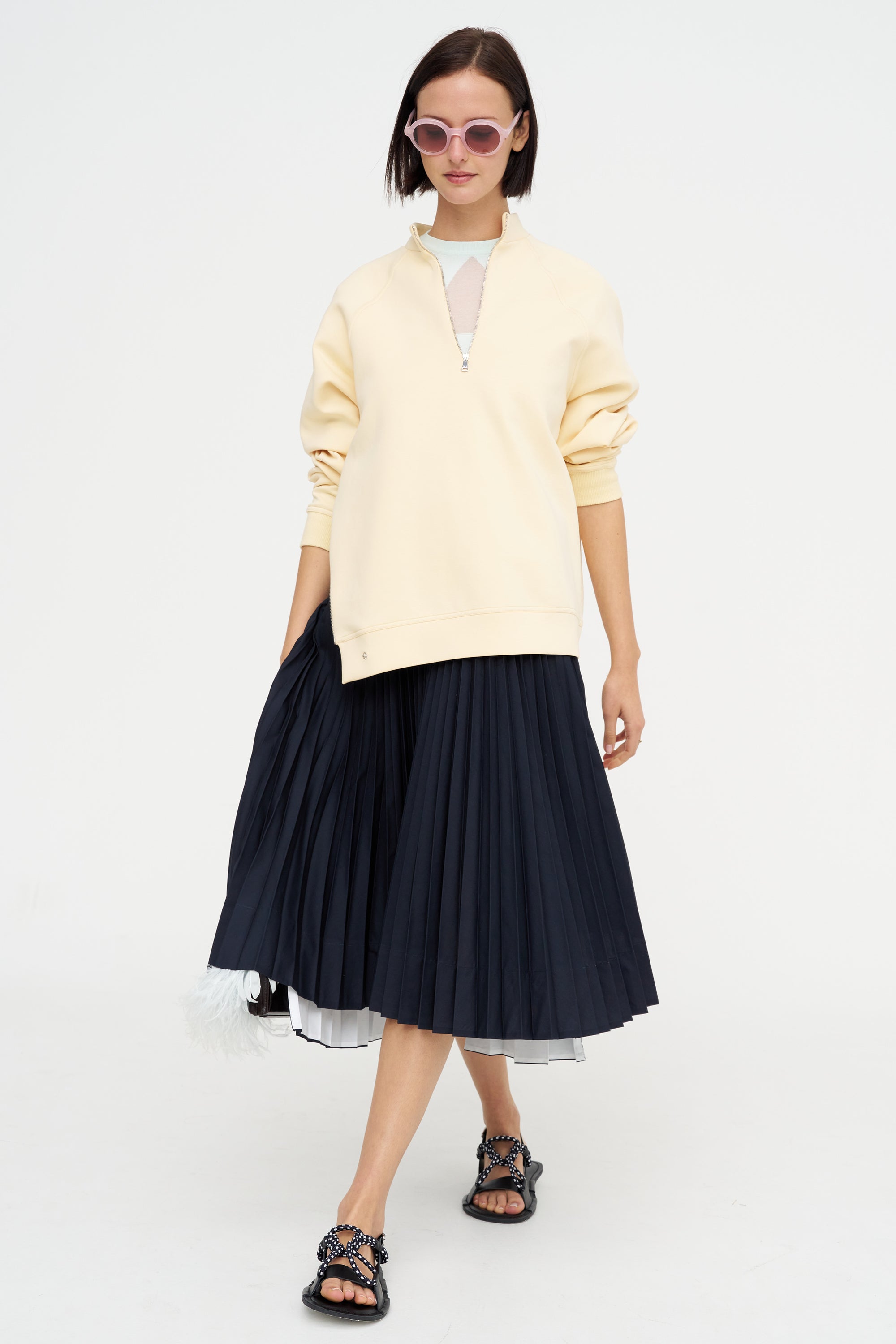 Pleated Midi Skirt, Blue Black