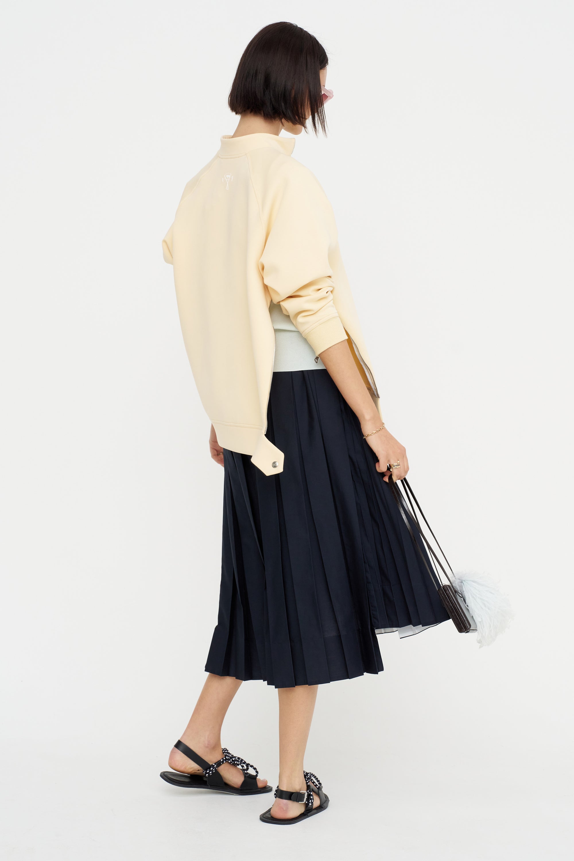 Pleated Midi Skirt, Blue Black