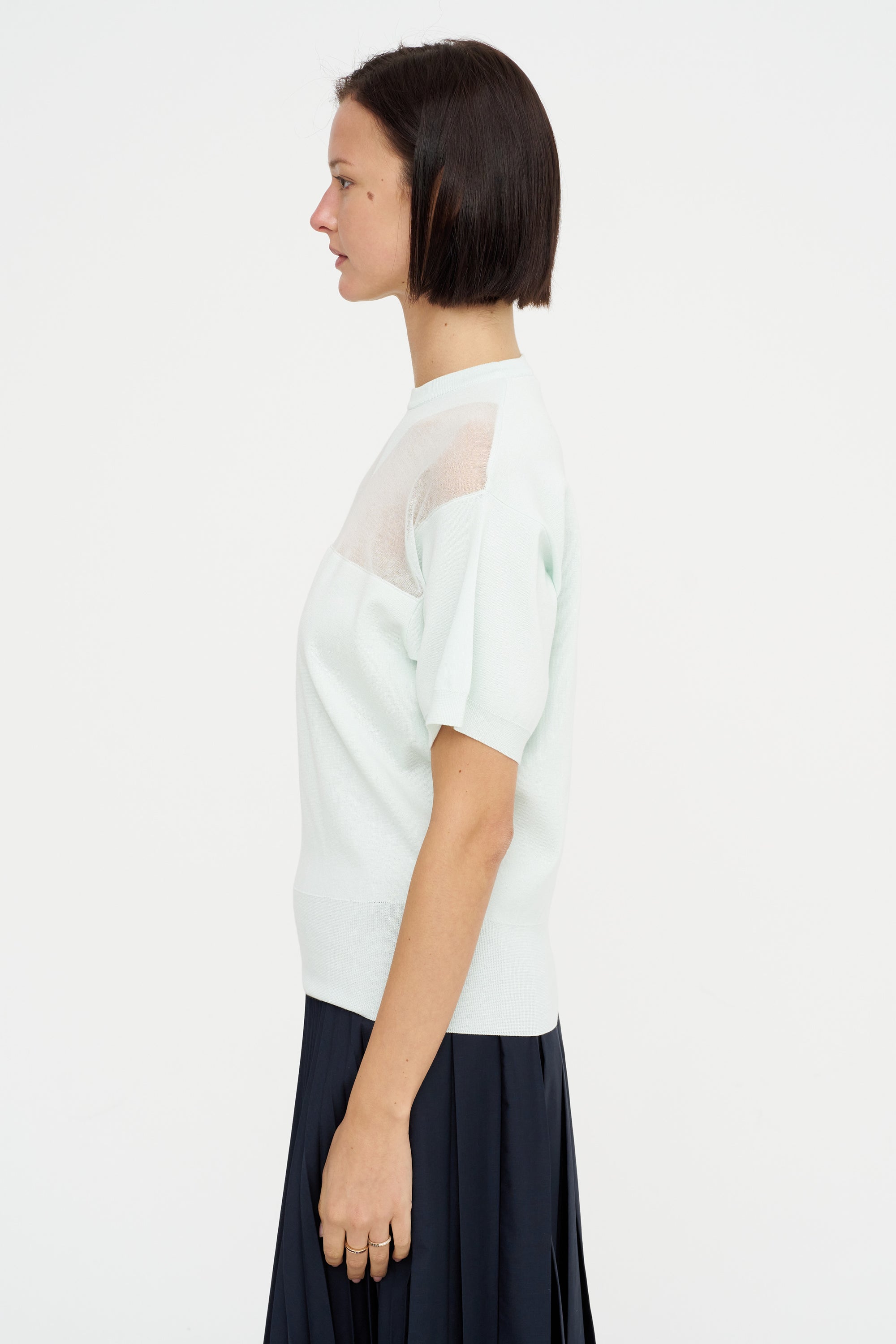 Intarsia Crew Neck Knit, Powder Blue