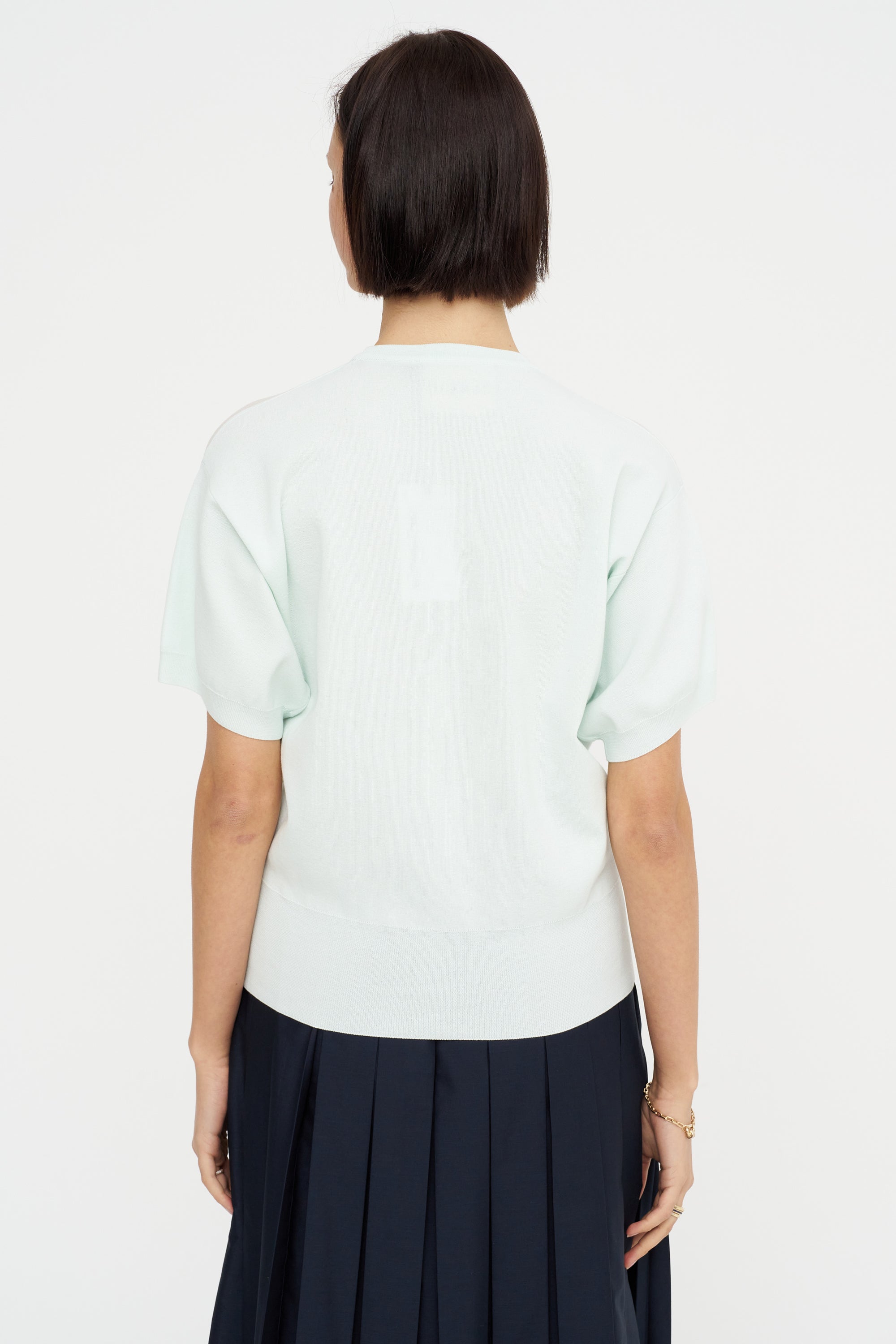 Intarsia Crew Neck Knit, Powder Blue