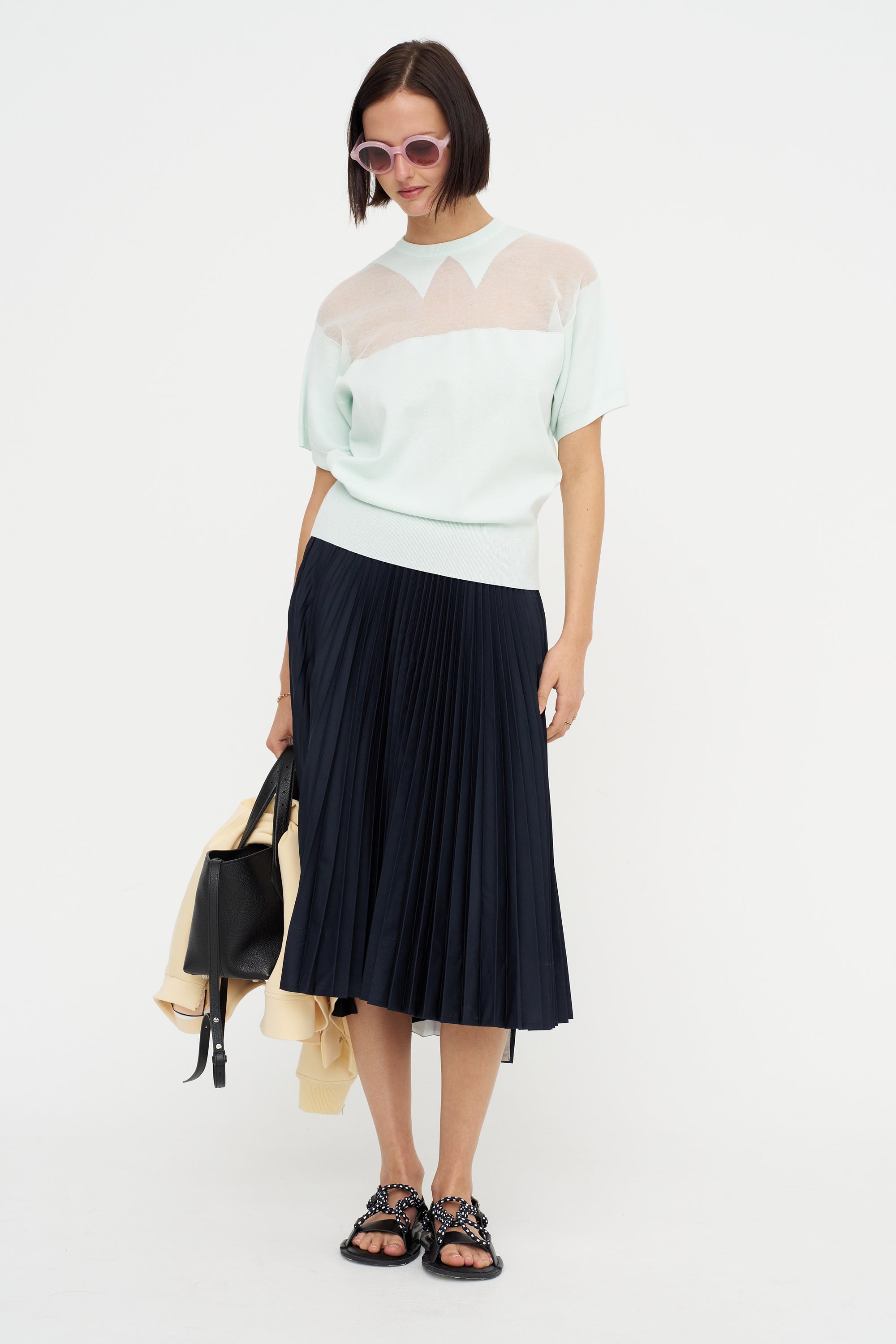 Intarsia Crew Neck Knit, Powder Blue