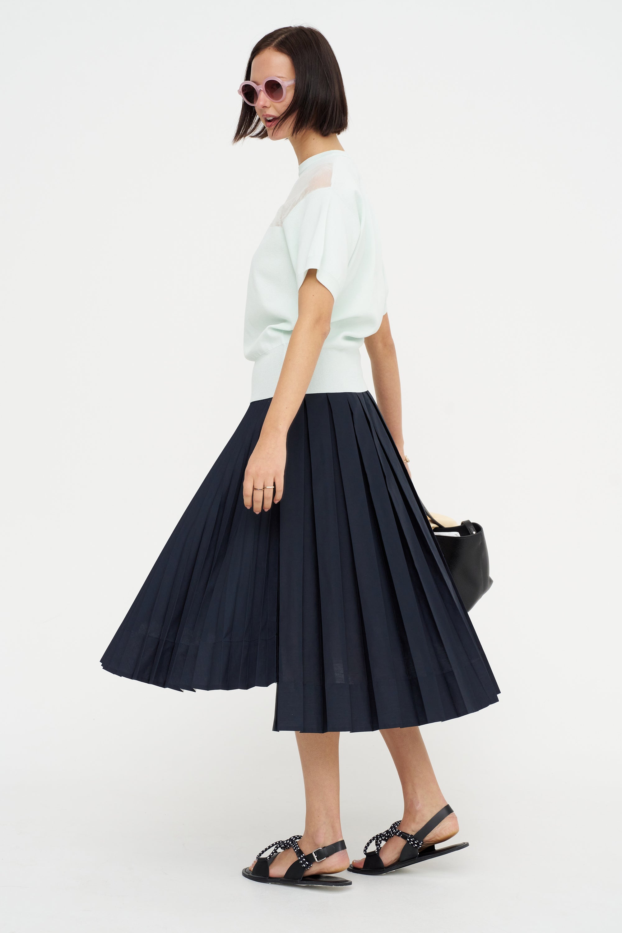 Intarsia Crew Neck Knit, Powder Blue