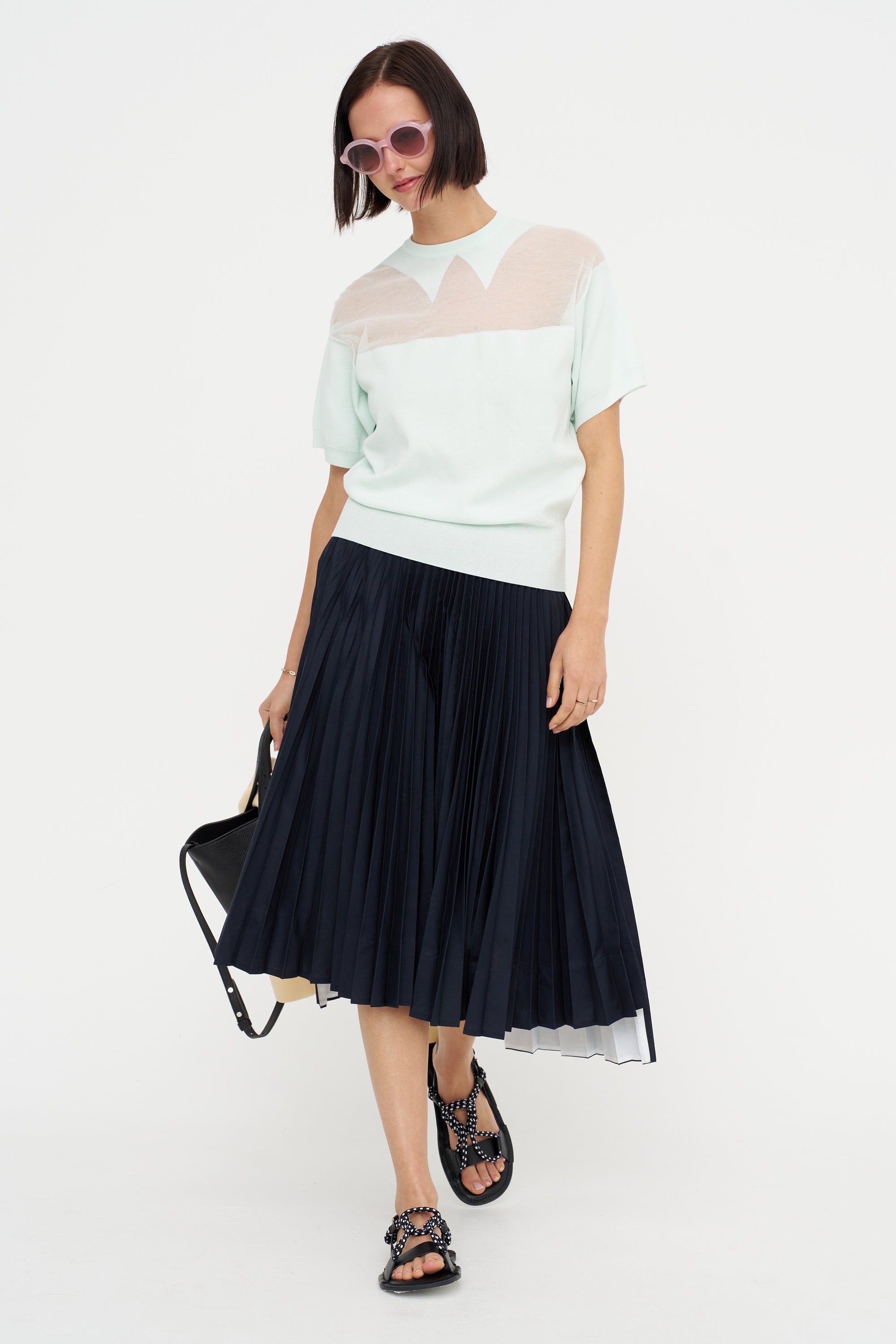 Intarsia Crew Neck Knit, Powder Blue