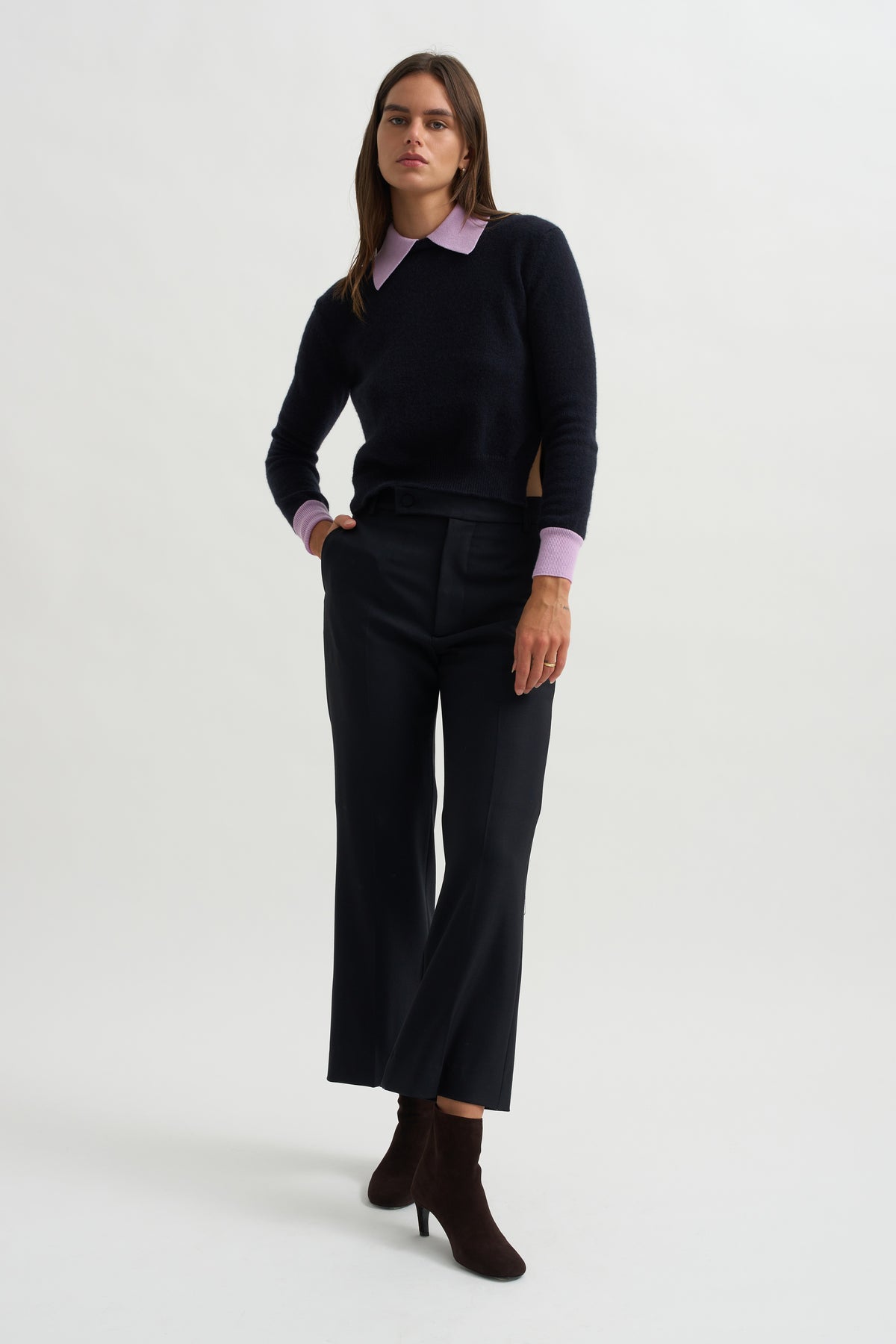 Long Sleeve Crewneck Knit, Blue &amp; Lilac