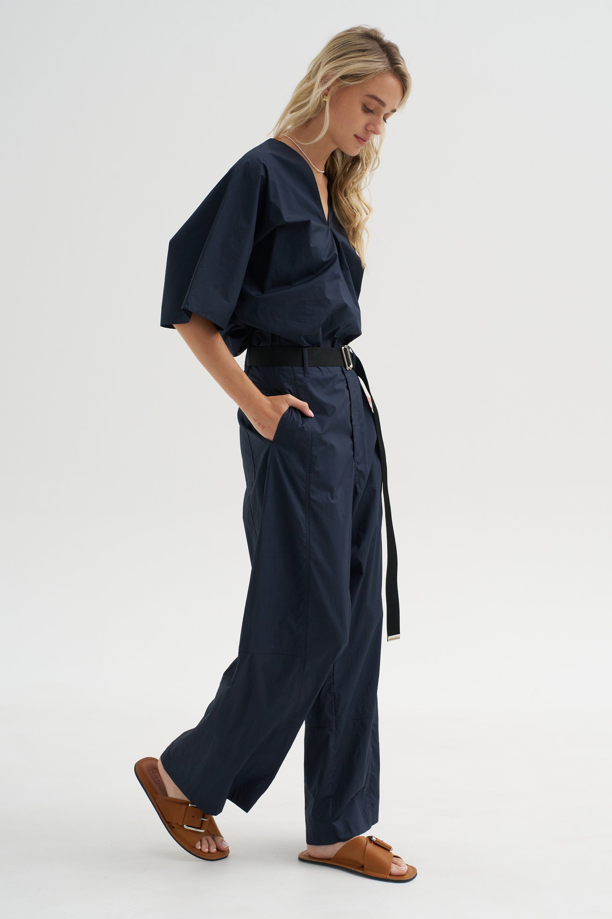 Wide Leg Trousers, Blue-Black