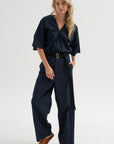 Wide Leg Trousers, Blue-Black
