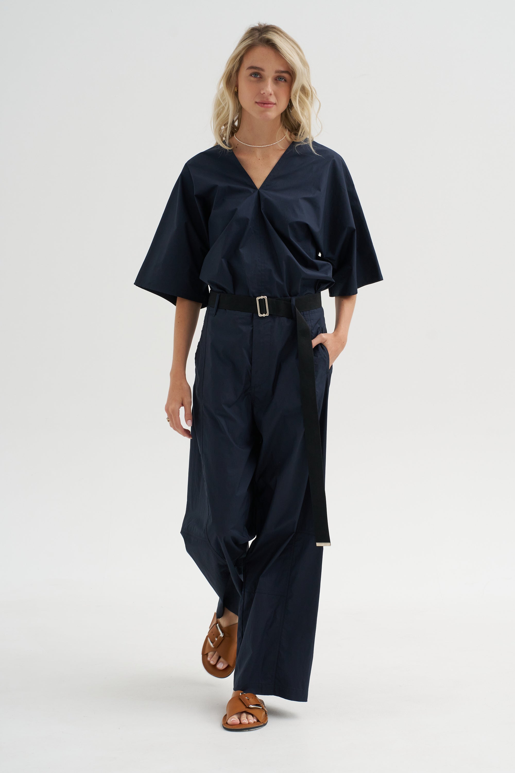 Wide Leg Trousers, Blue-Black