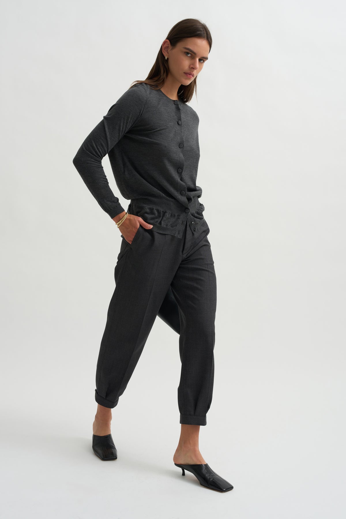 Trousers, Black &amp; White Melange