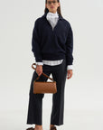Long Sleeve Polo Shirt With Zipper, Navy