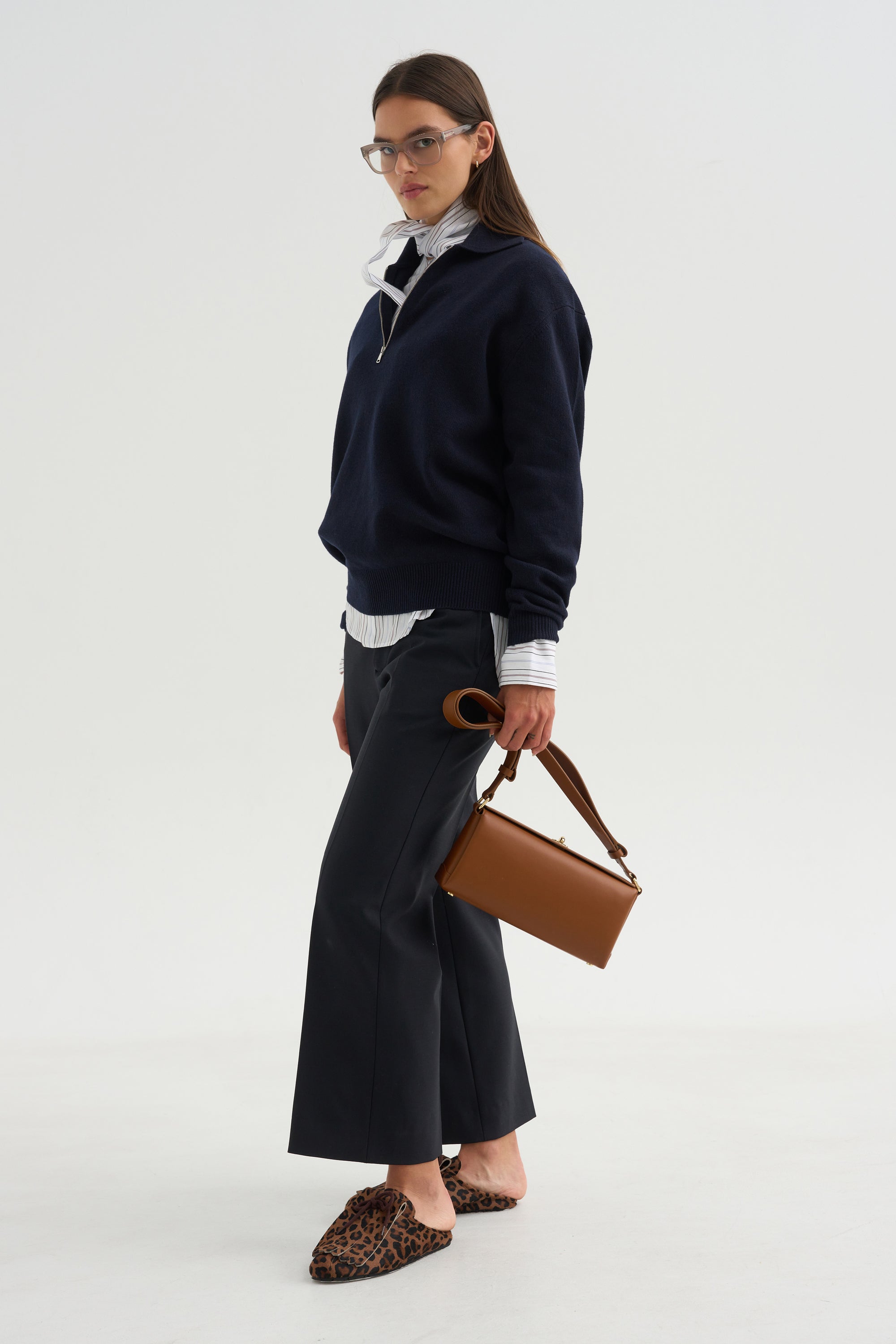 Long Sleeve Polo Shirt With Zipper, Navy