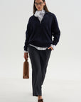 Long Sleeve Polo Shirt With Zipper, Navy