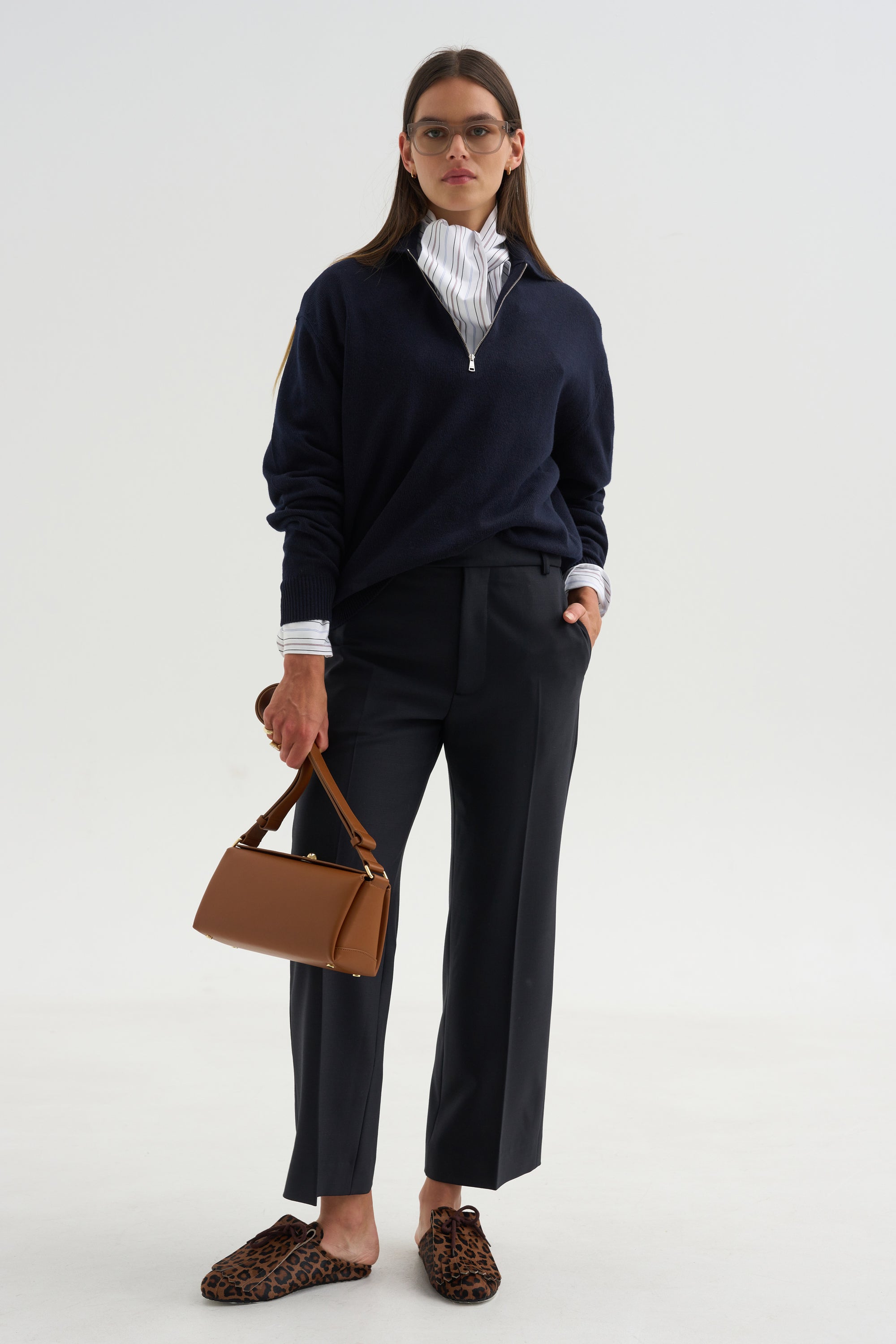 Long Sleeve Polo Shirt With Zipper, Navy