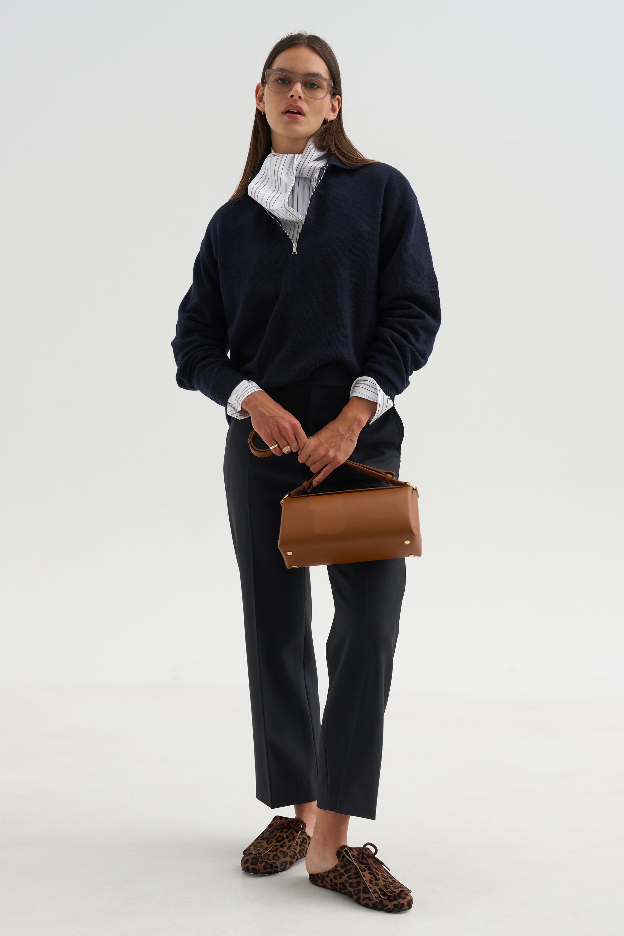 Long Sleeve Polo Shirt With Zipper, Navy