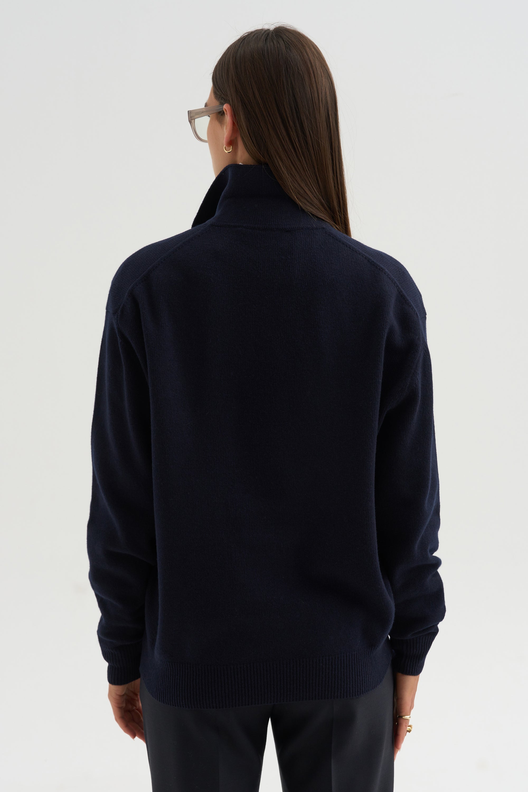 Long Sleeve Polo Shirt With Zipper, Navy