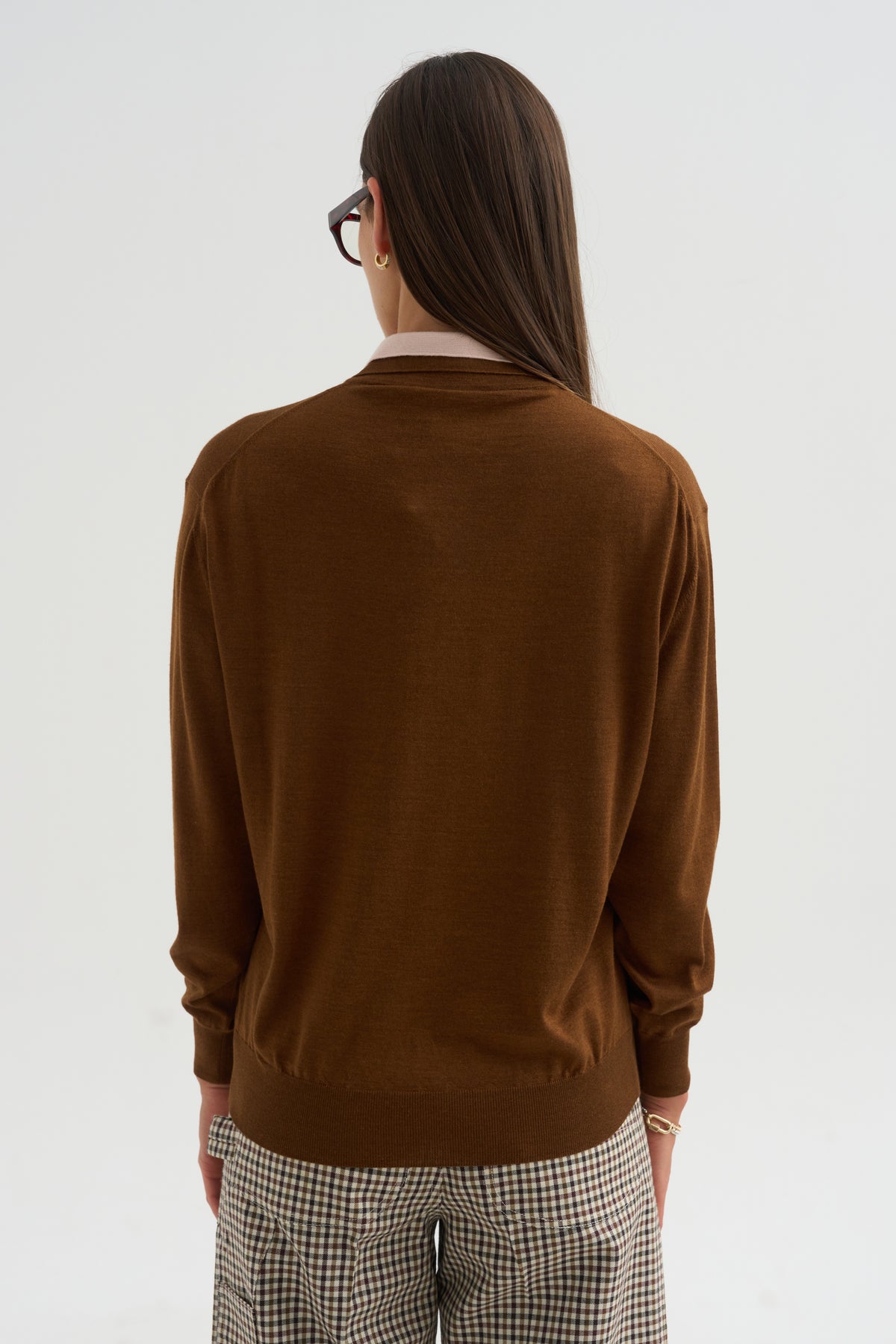 Long Sleeve Polo Double Collar, Brown &amp; Pink