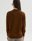 Long Sleeve Polo Double Collar, Brown & Pink