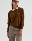 Long Sleeve Polo Double Collar, Brown & Pink
