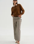 Long Sleeve Polo Double Collar, Brown & Pink