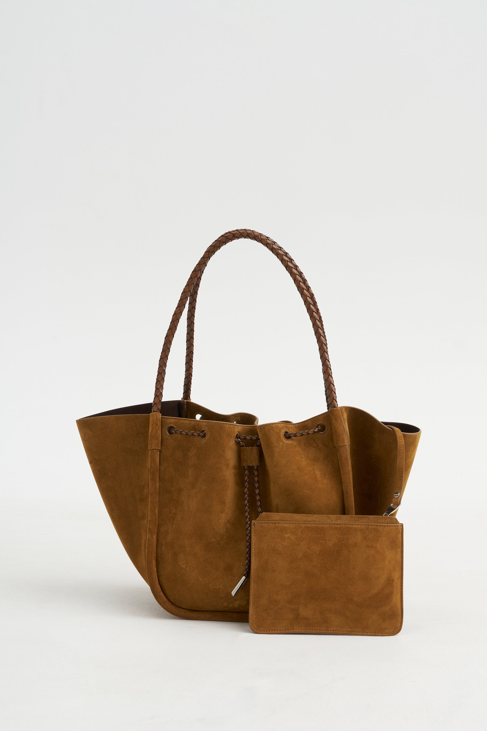 Large Ruched Tote Suede, Hazelnut
