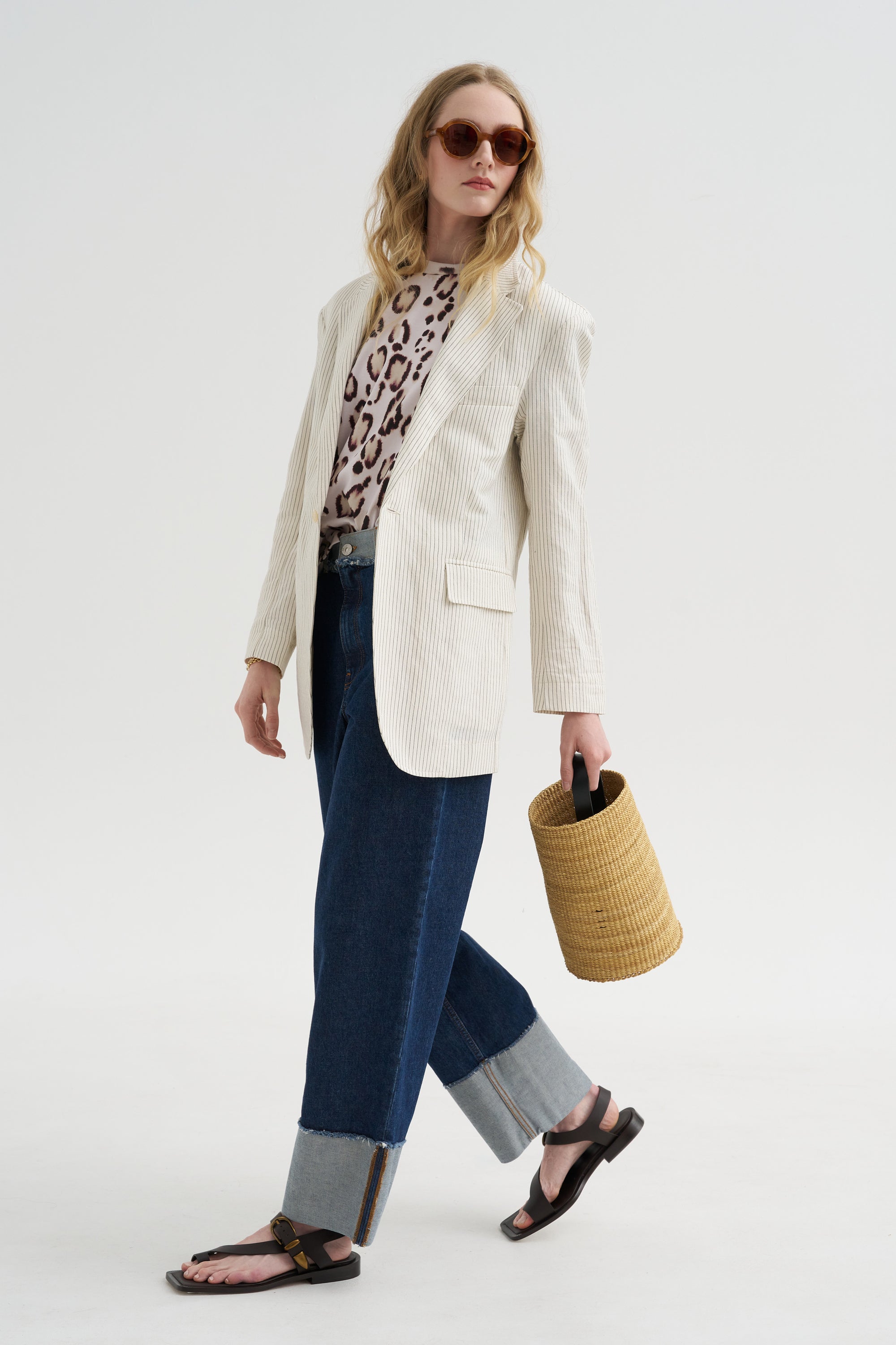 Oversized Ragged Blazer, White &amp; Black