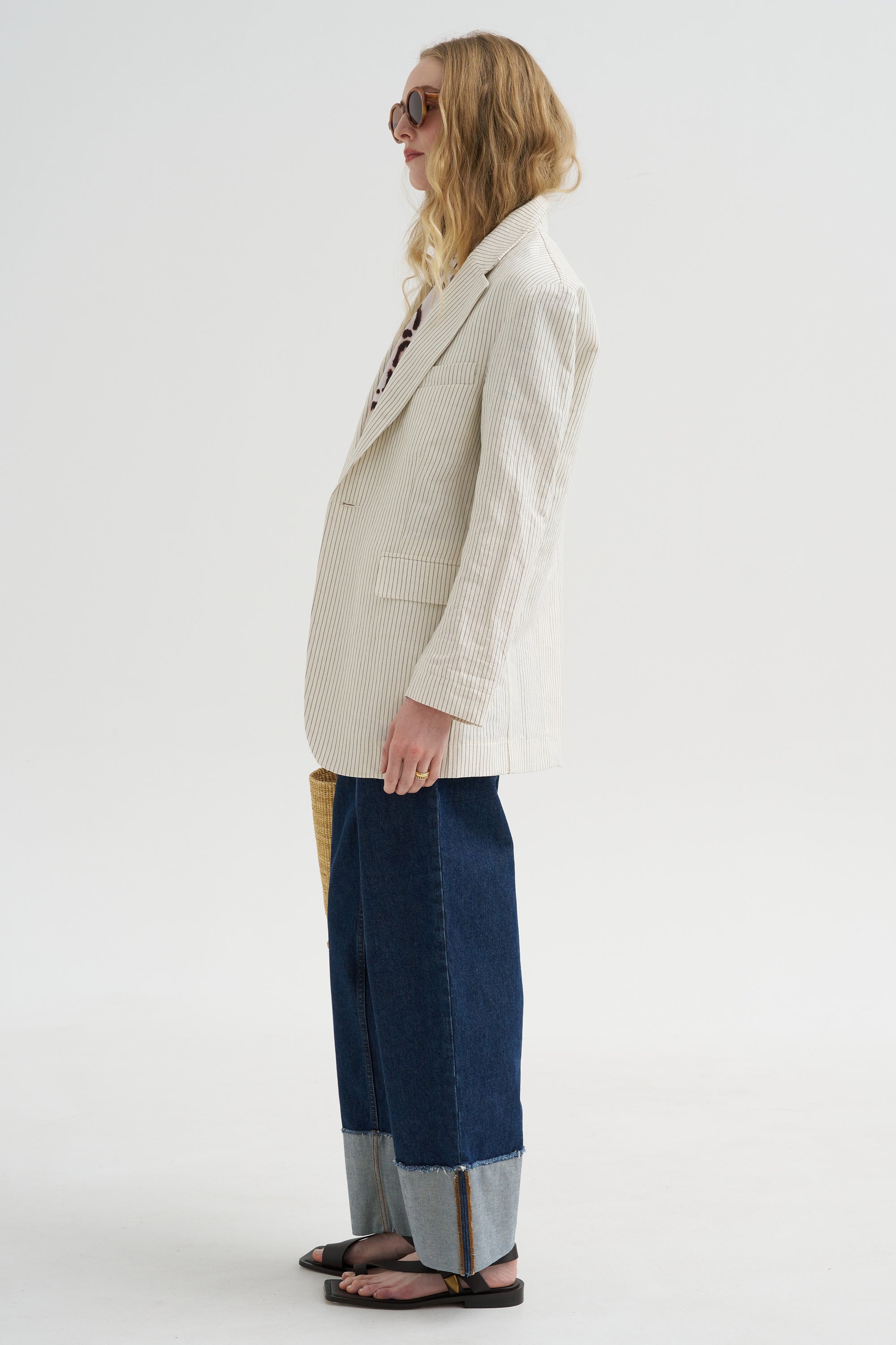 Oversized Ragged Blazer, White &amp; Black