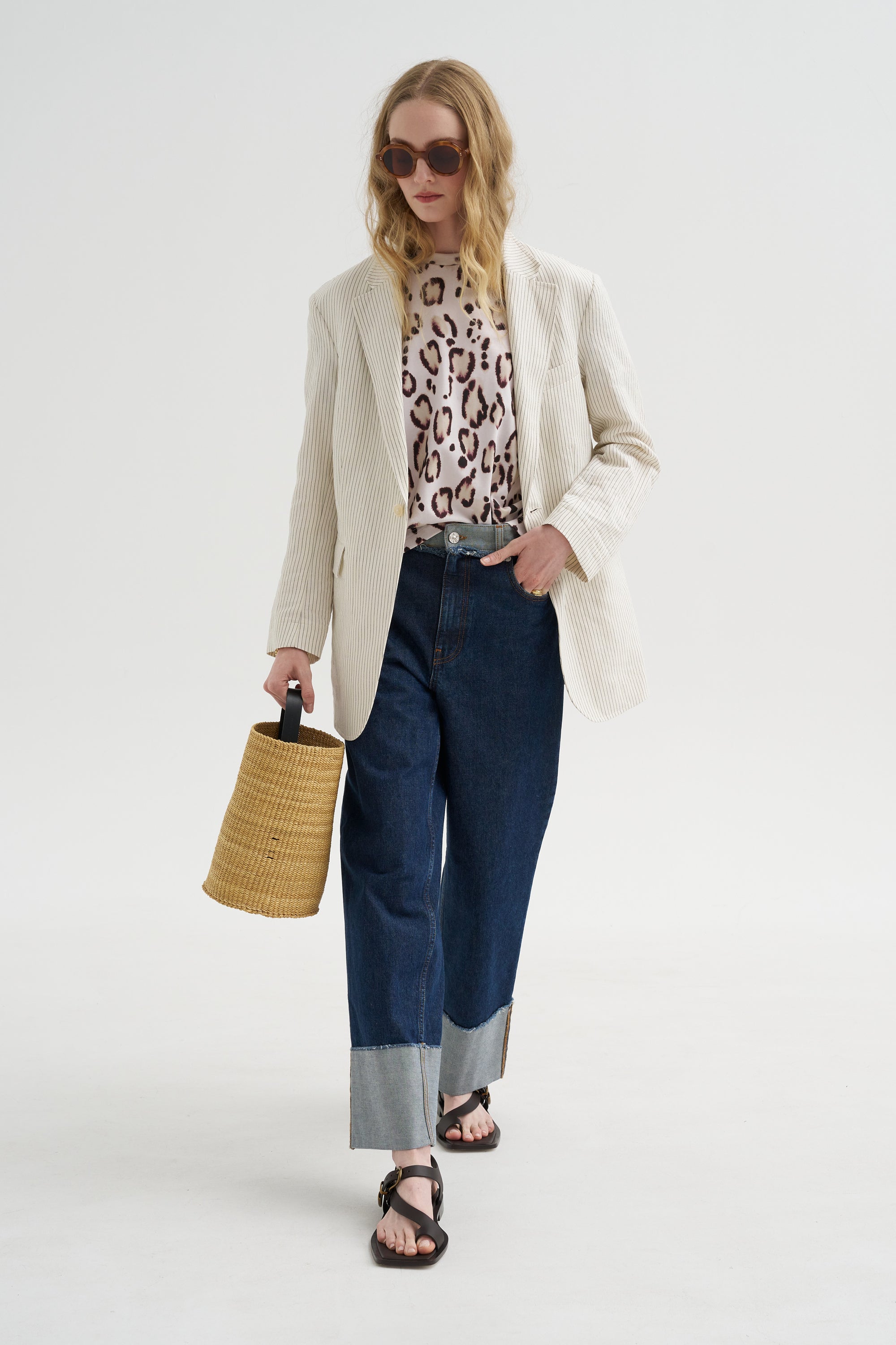 Oversized Ragged Blazer, White &amp; Black