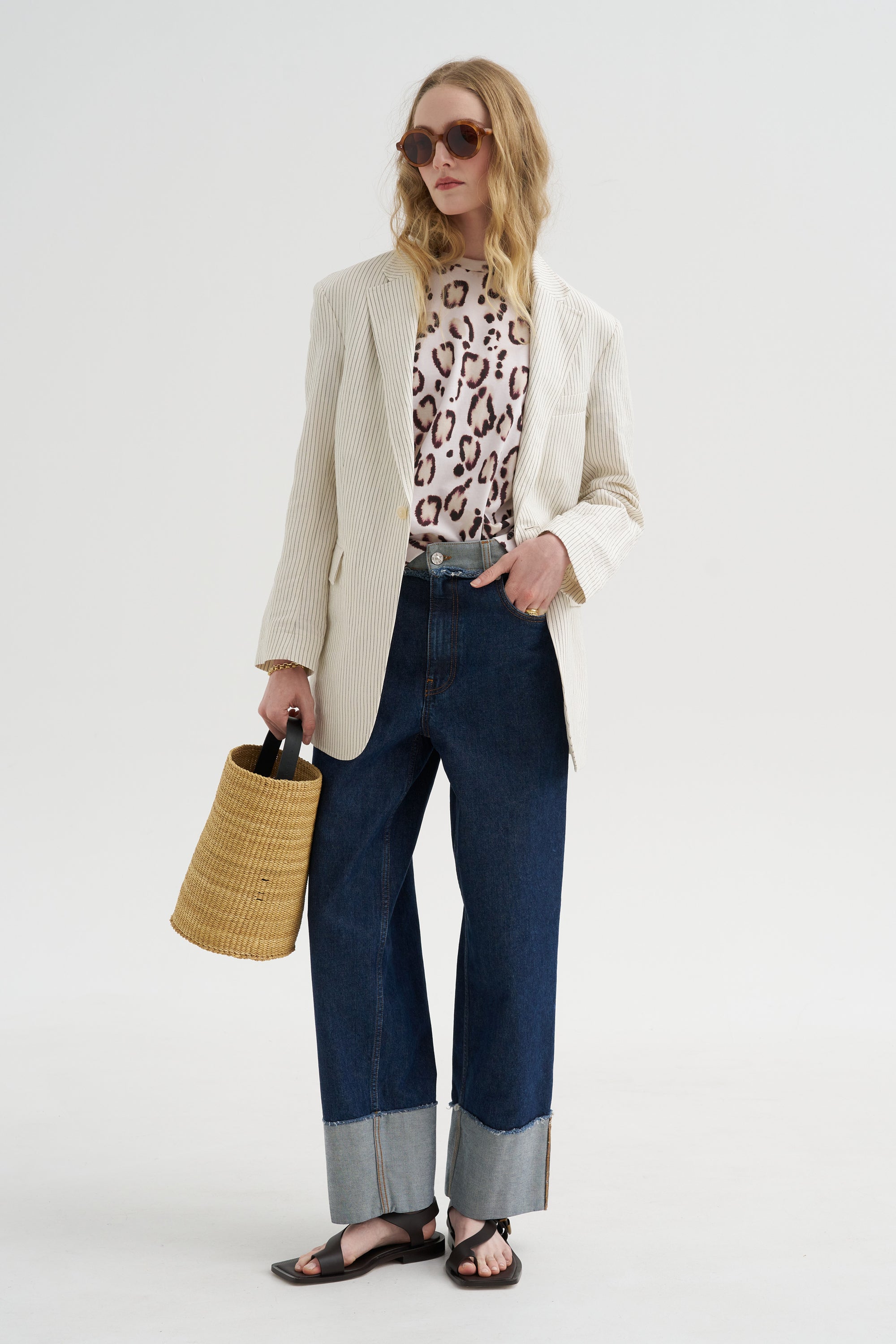 Oversized Ragged Blazer, White &amp; Black