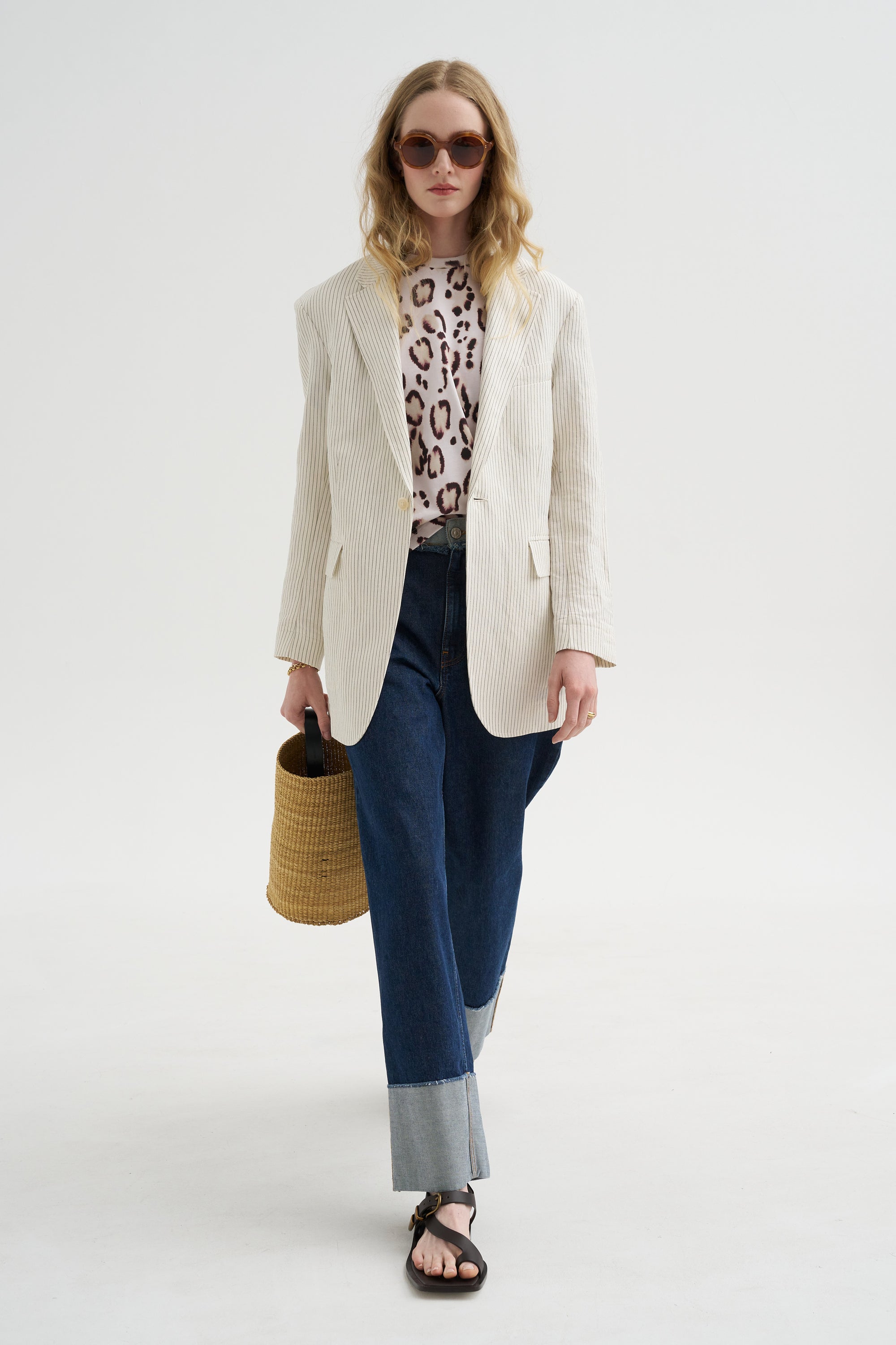 Oversized Ragged Blazer, White &amp; Black