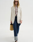 Oversized Ragged Blazer, White & Black