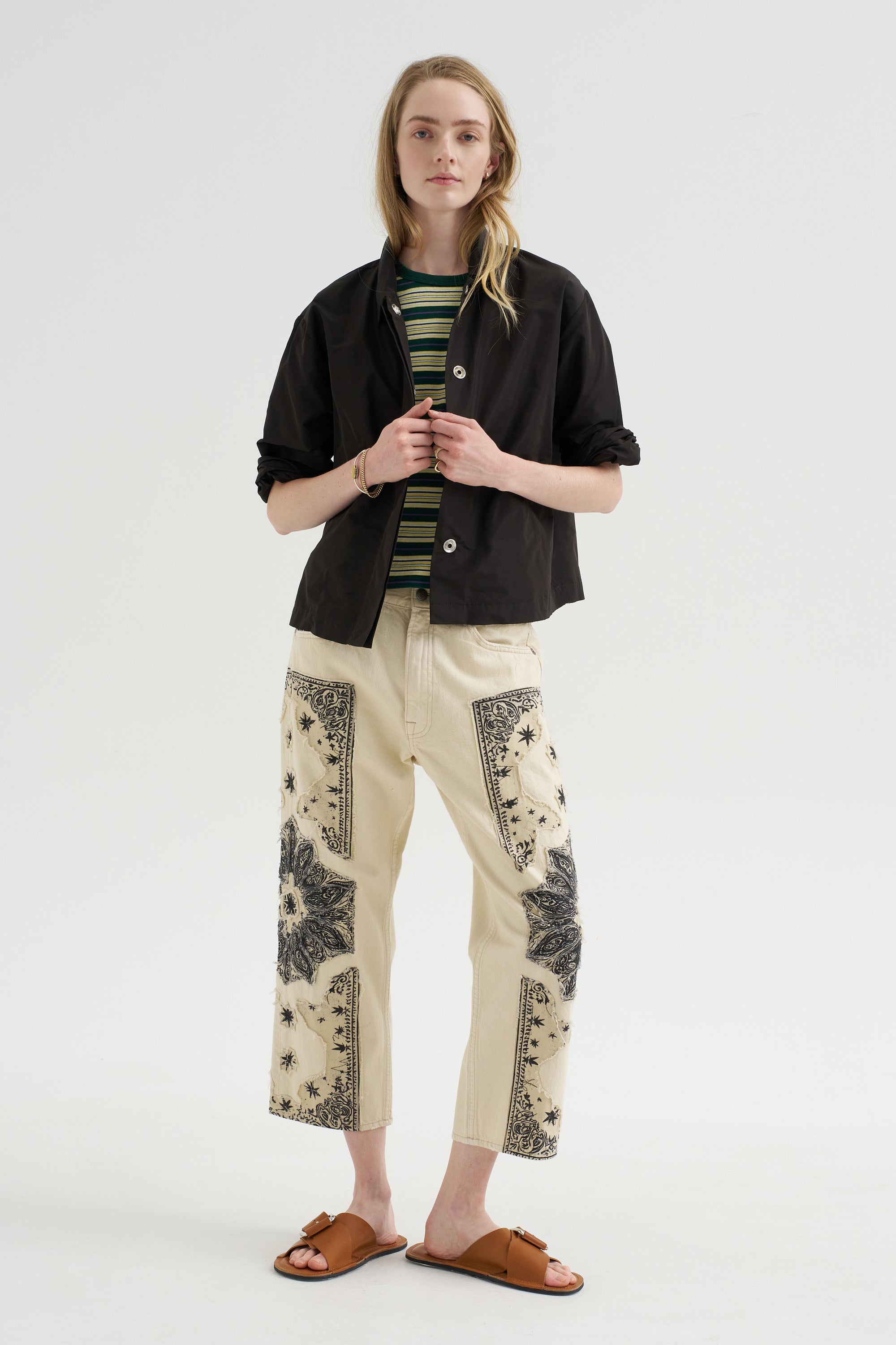 X-BF Jean, Ecru Bandana Applique