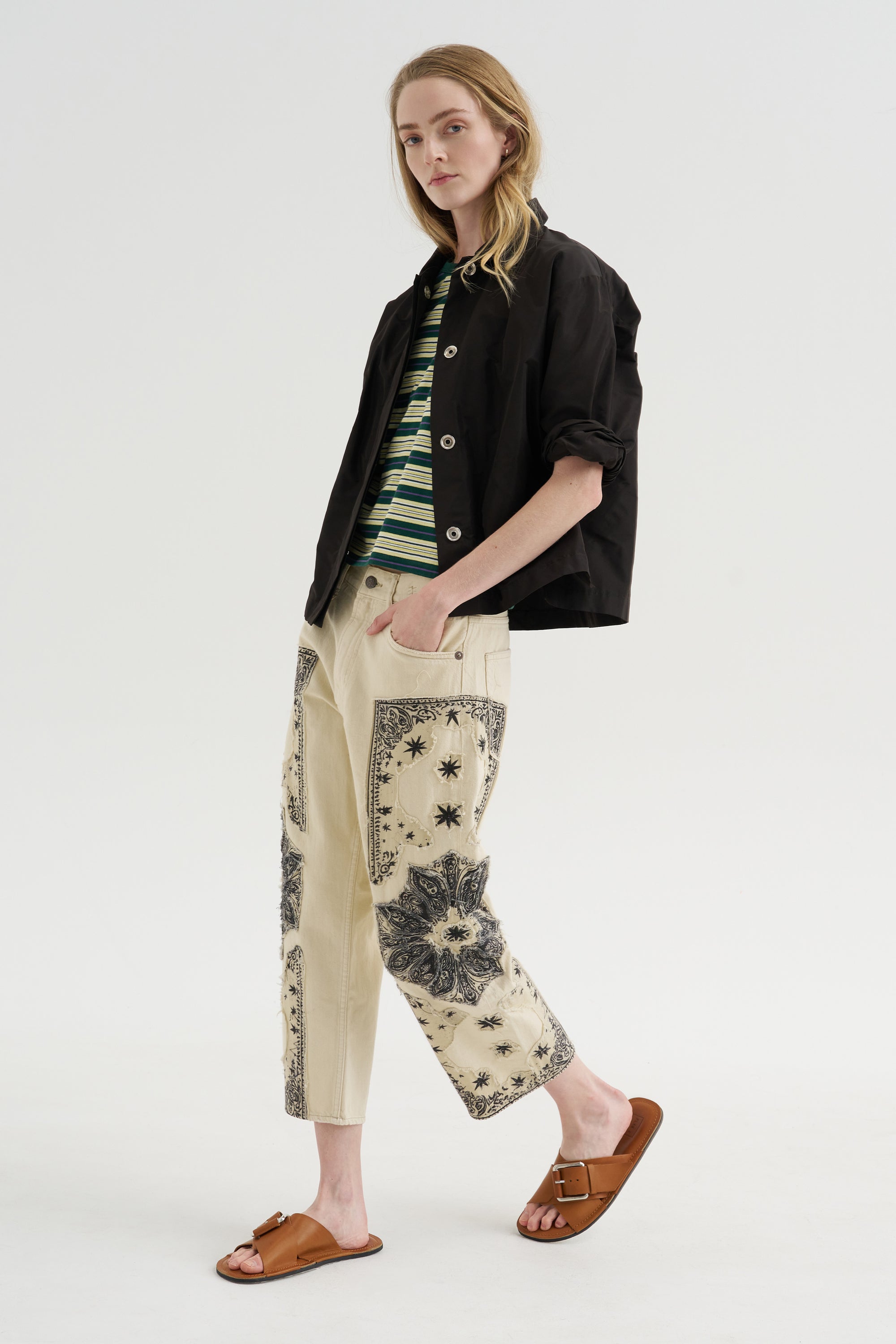 X-BF Jean, Ecru Bandana Applique