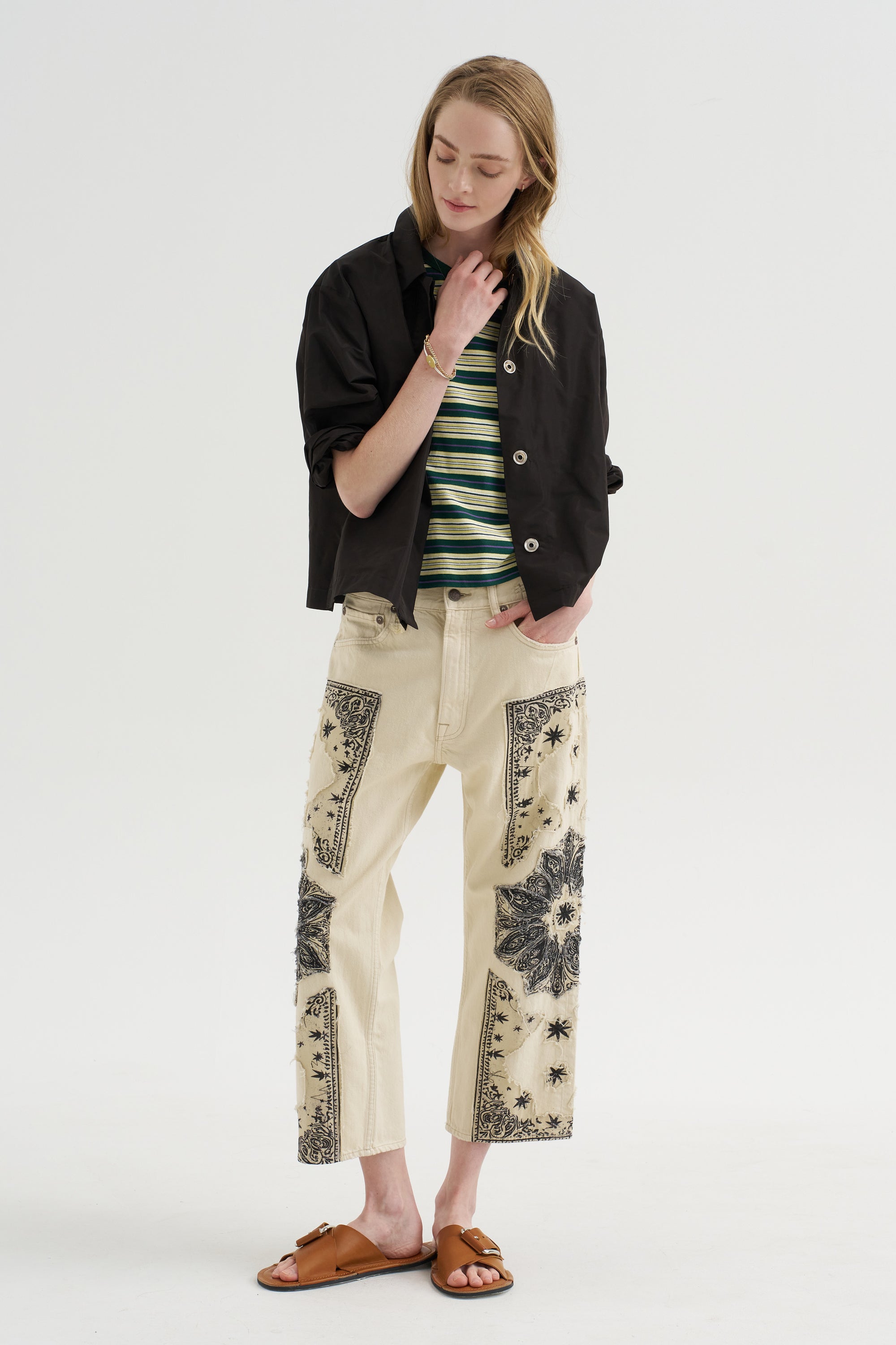 X-BF Jean, Ecru Bandana Applique