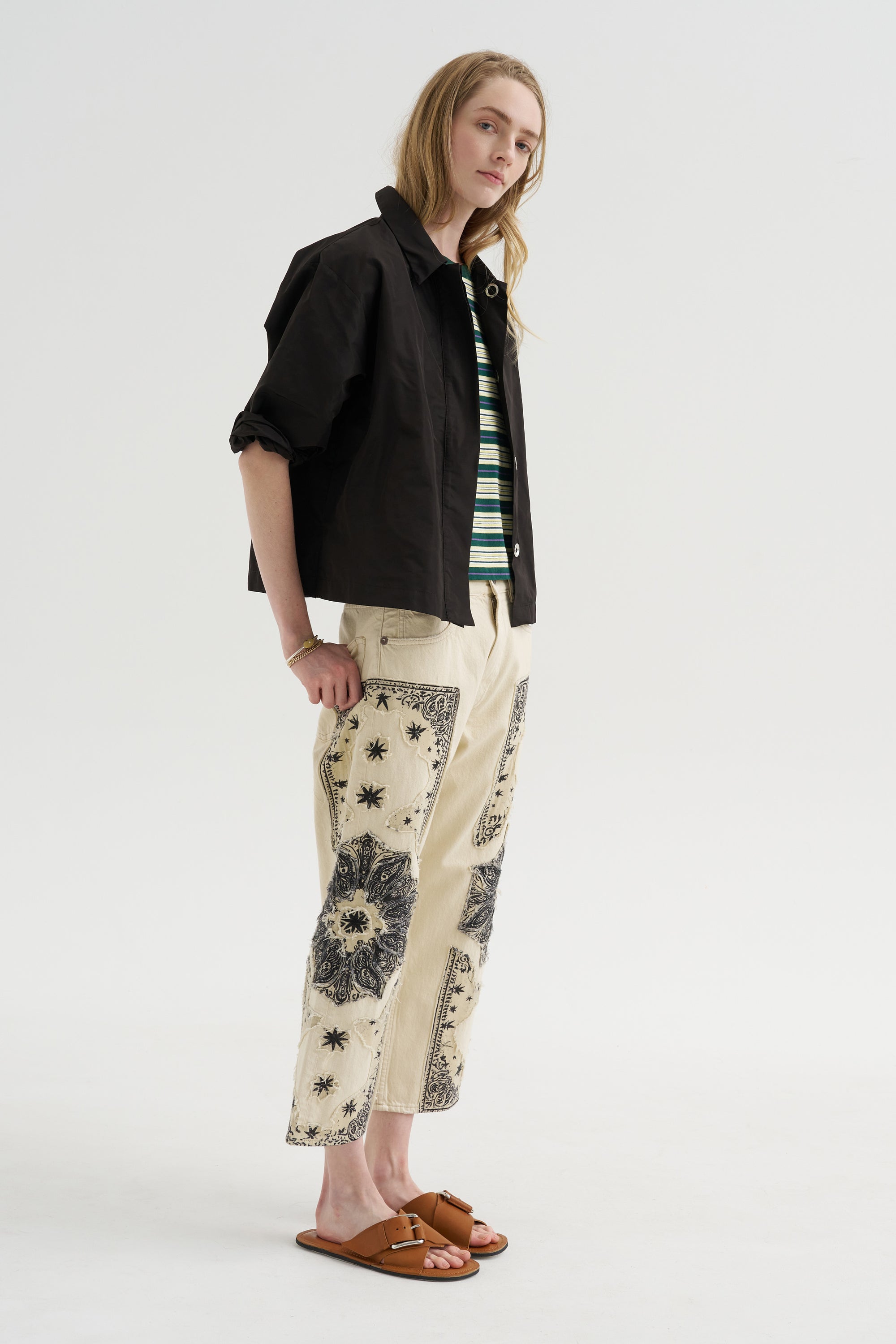 X-BF Jean, Ecru Bandana Applique