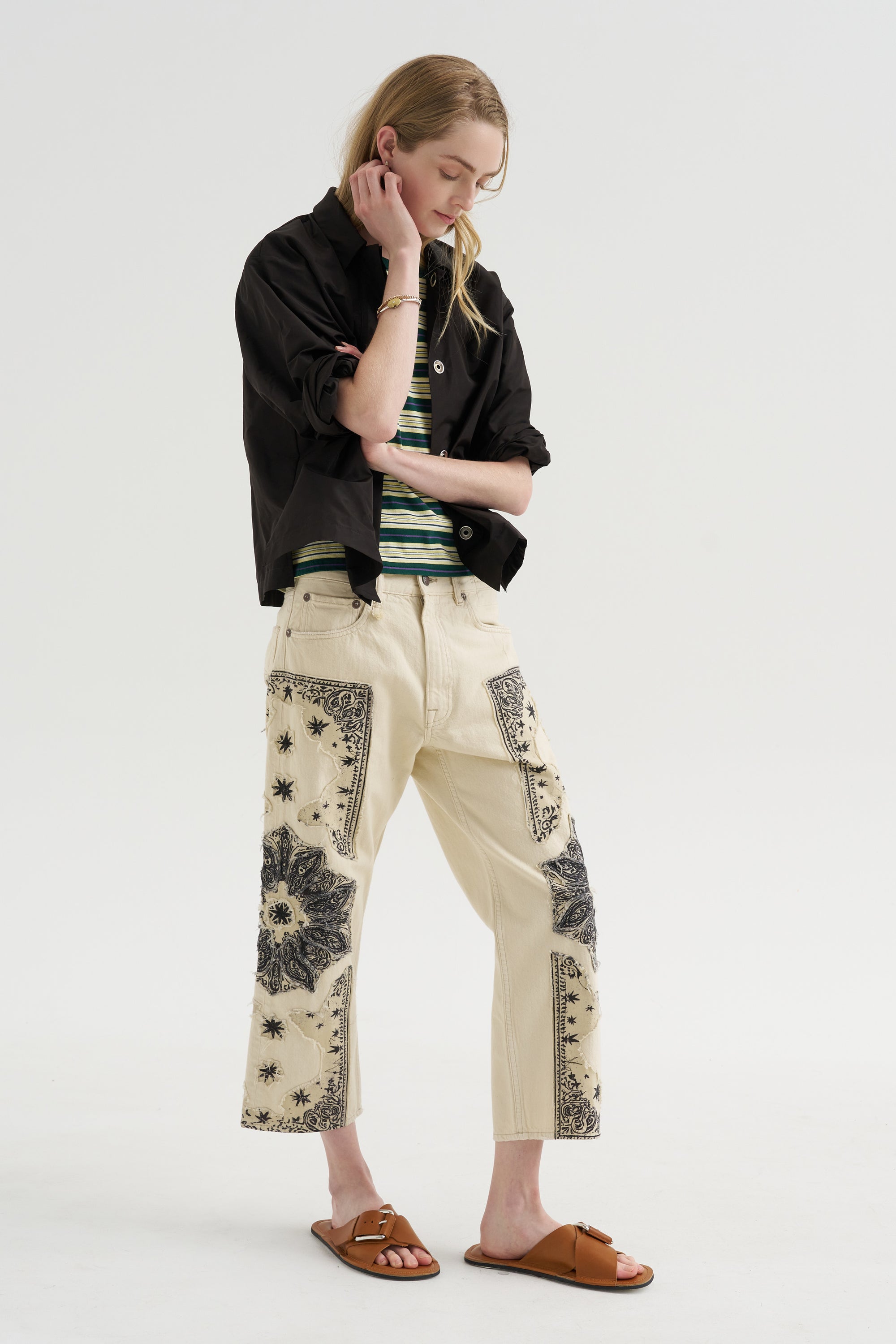 X-BF Jean, Ecru Bandana Applique