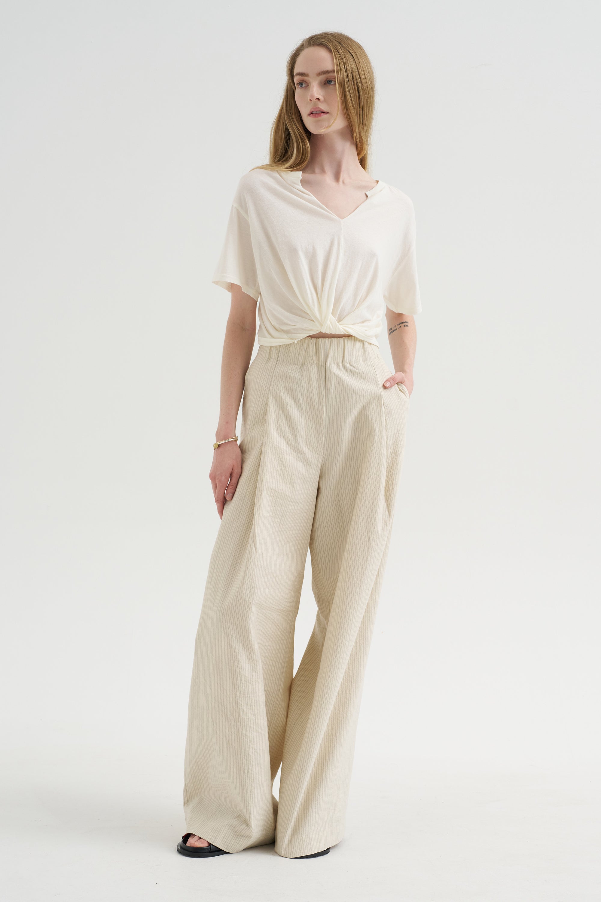 Twisted Front Tee, Ecru