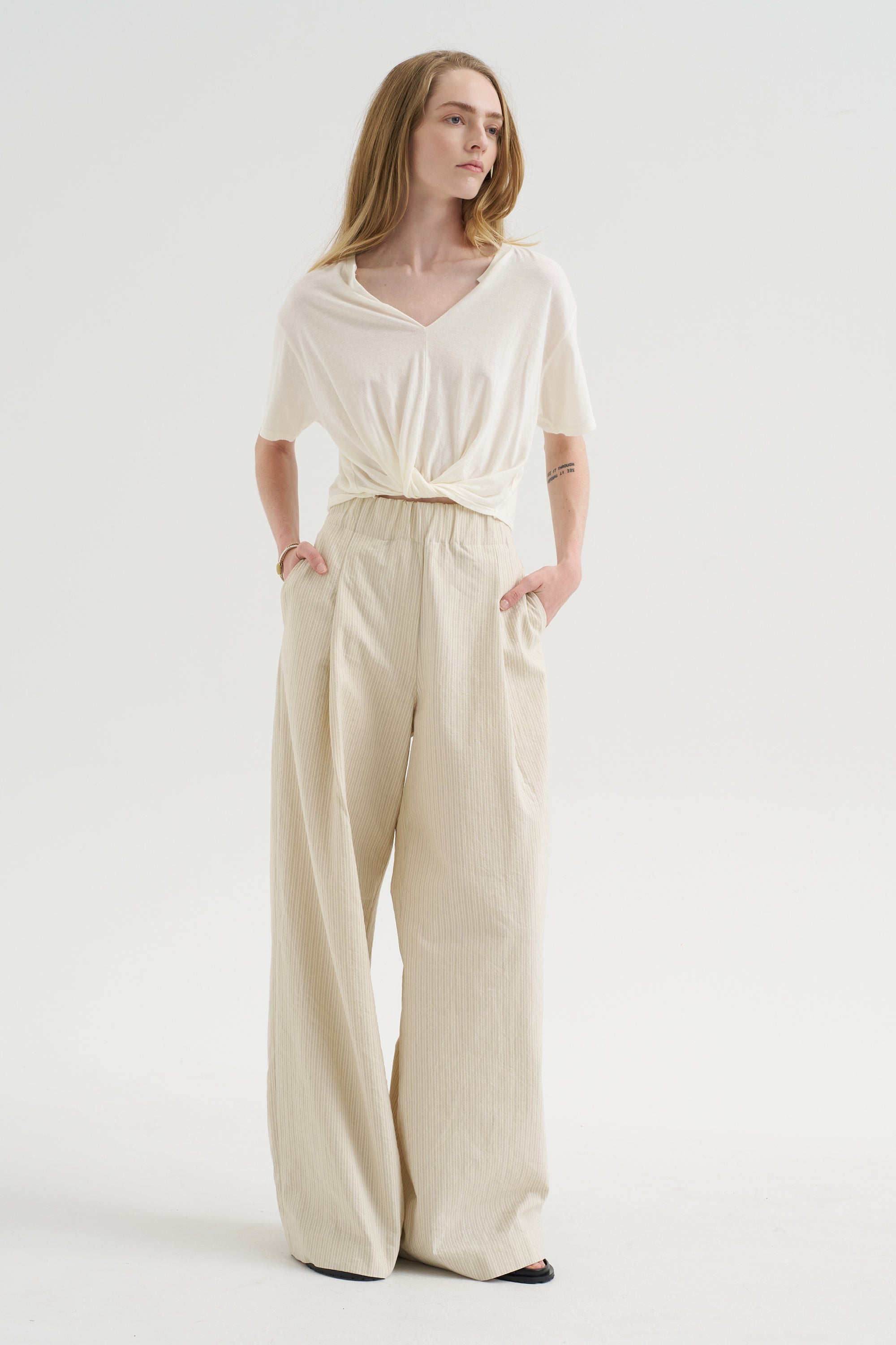 Twisted Front Tee, Ecru