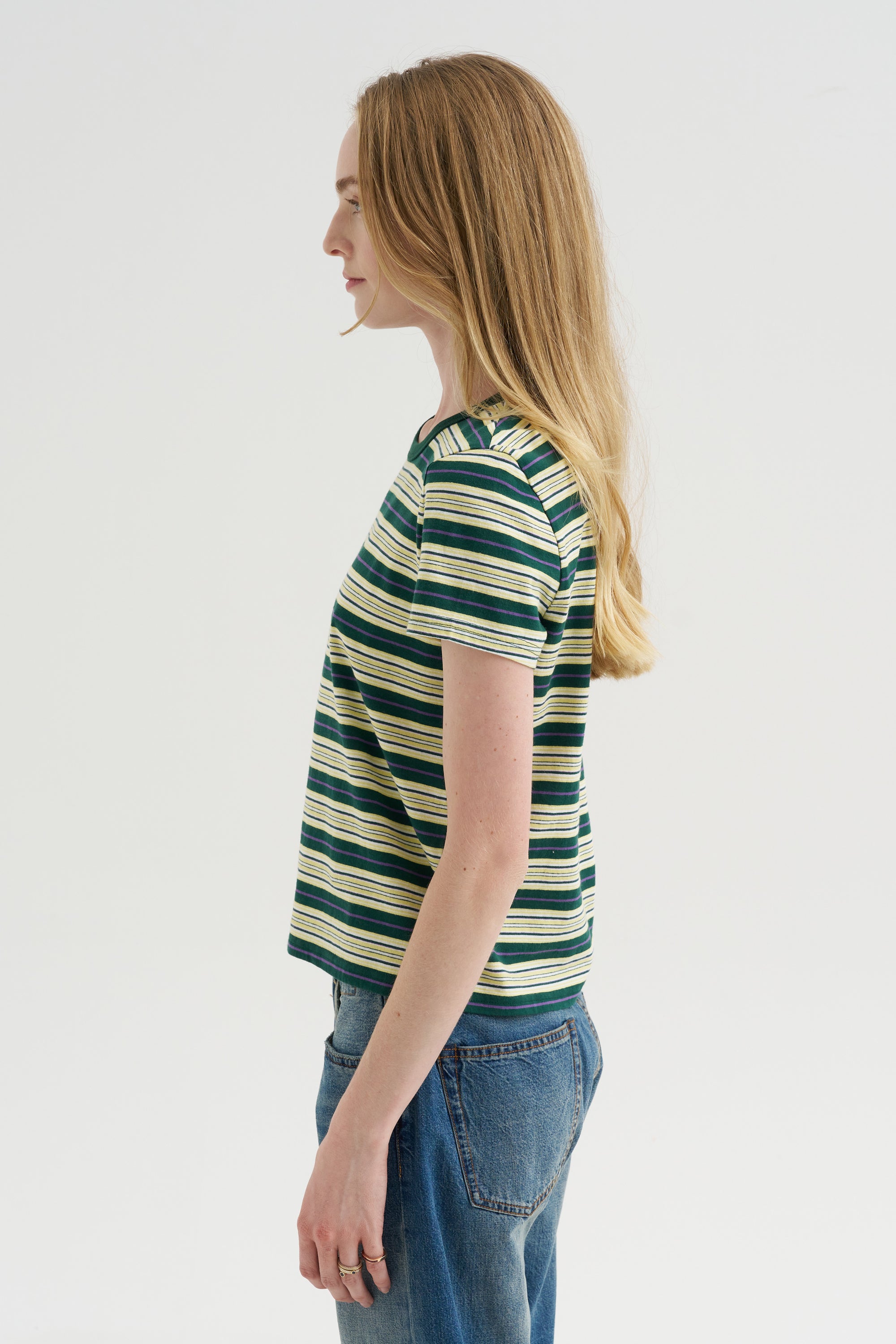Baby Tee, Yellow Multicolor Stripe