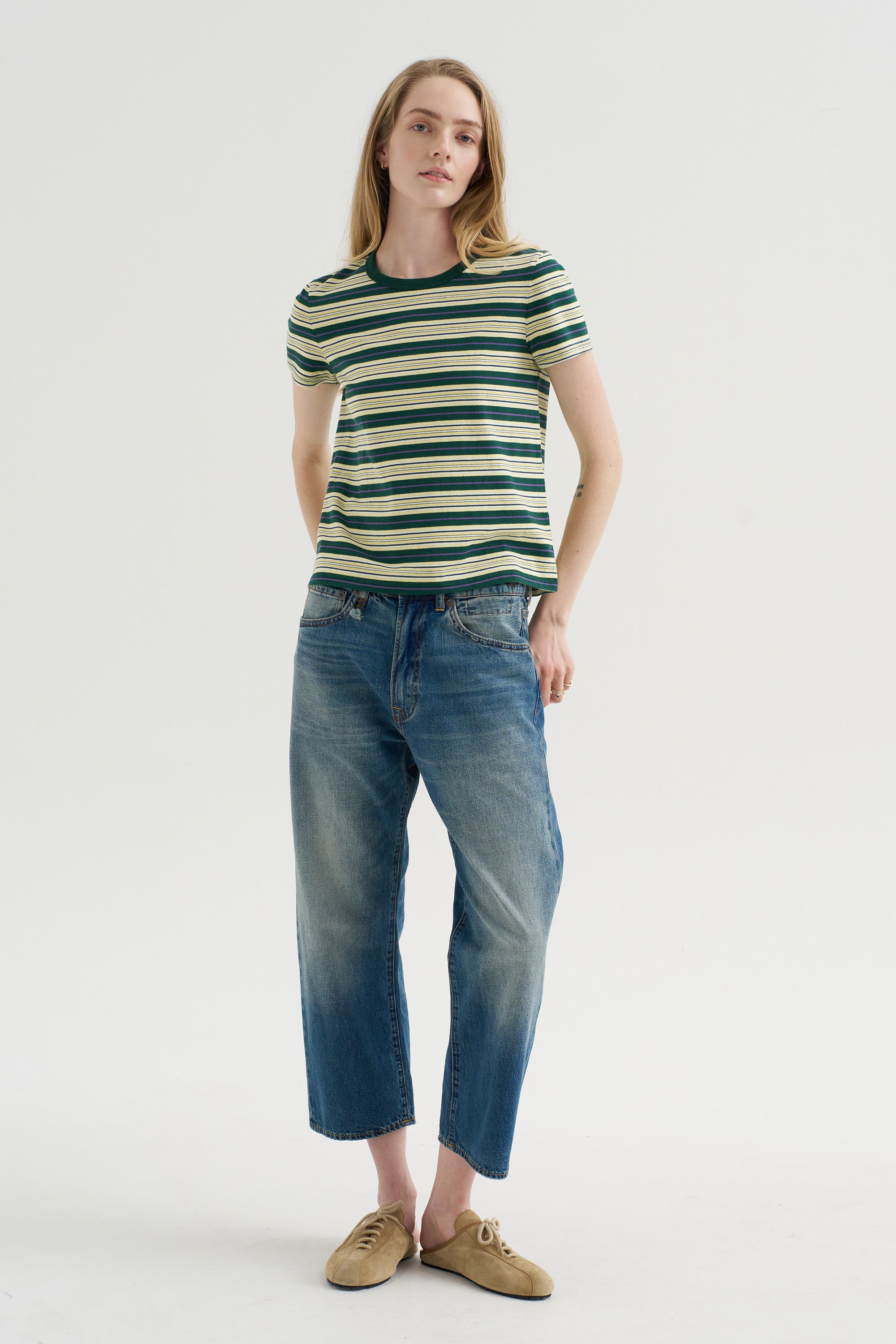 Baby Tee, Yellow Multicolor Stripe