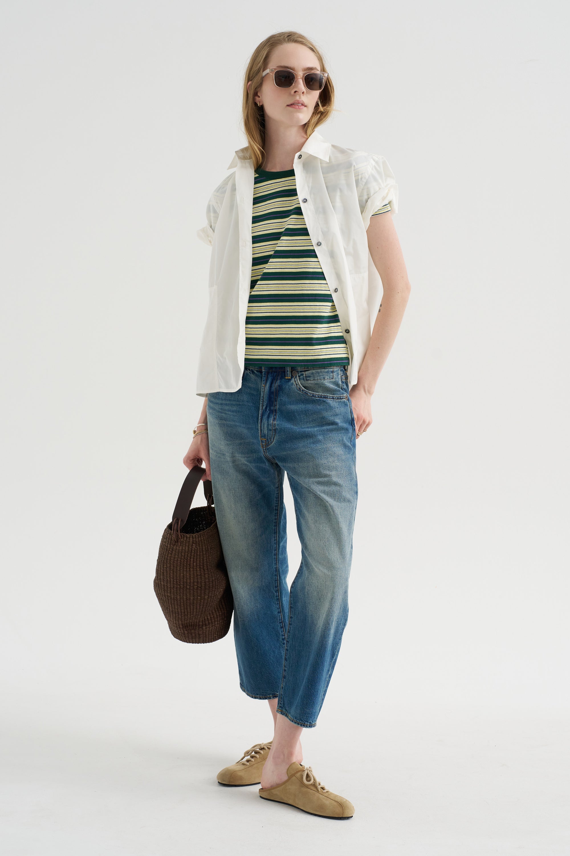Baby Tee, Yellow Multicolor Stripe