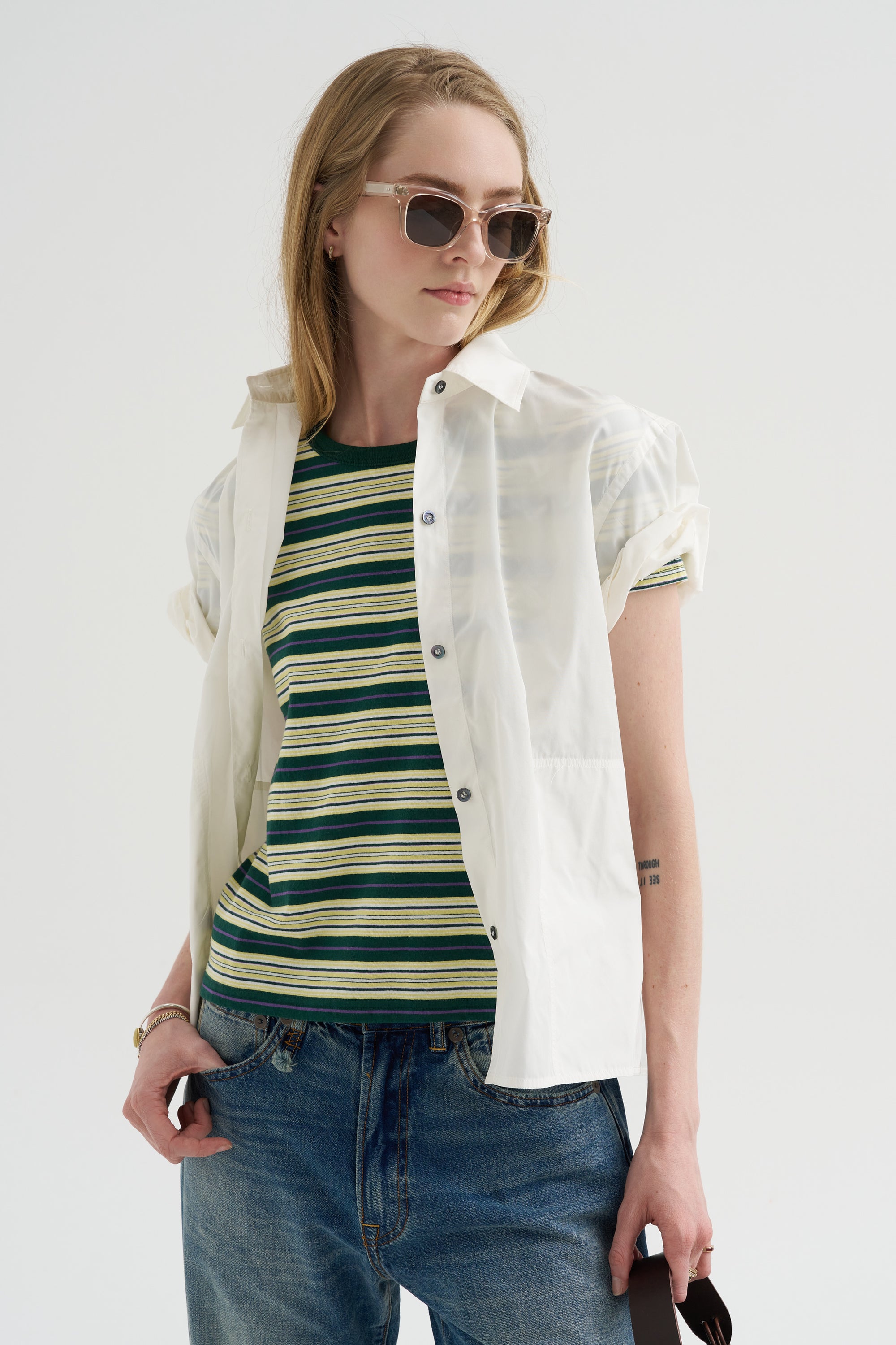 Baby Tee, Yellow Multicolor Stripe