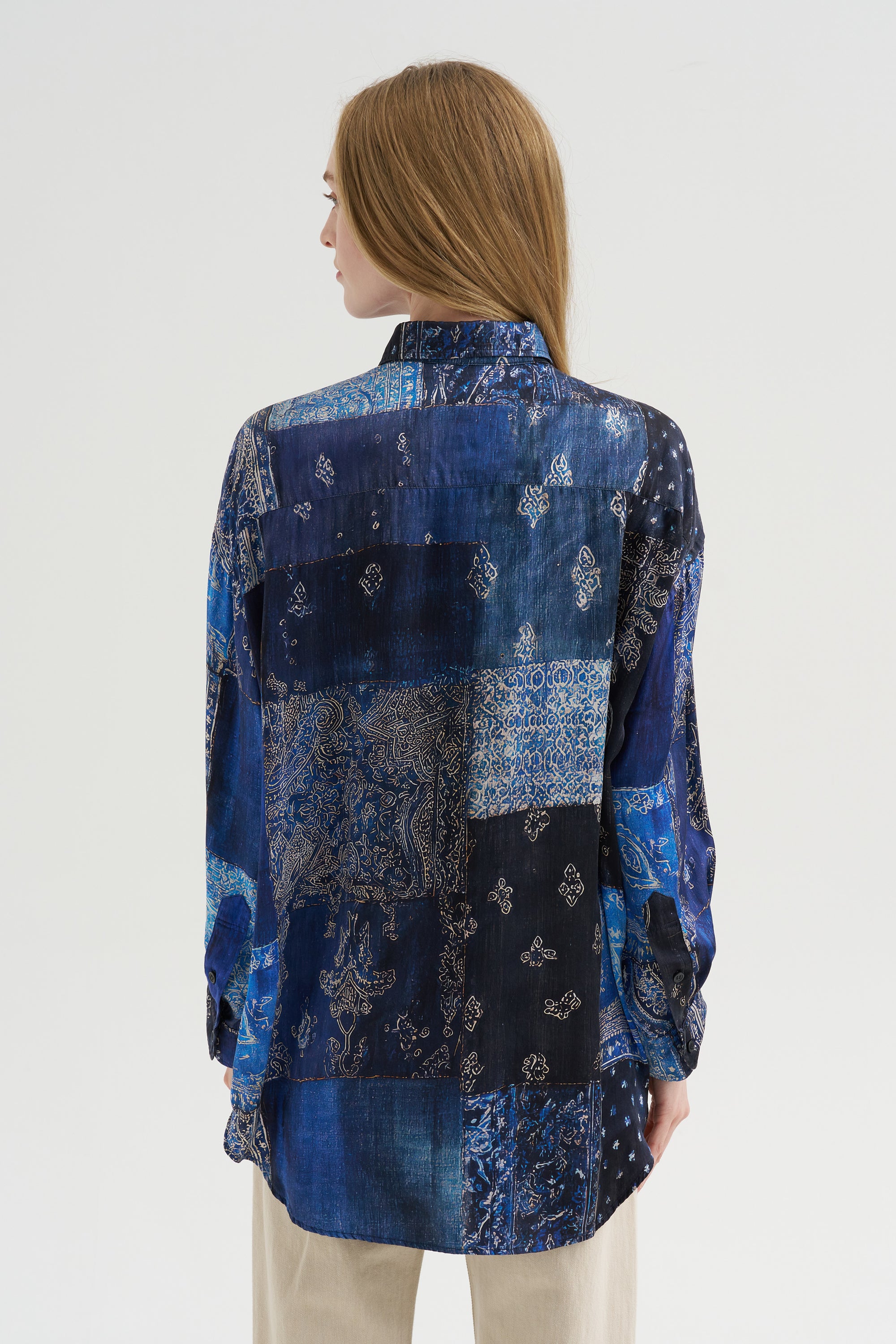 Drop Neck Shirt, Blue Multi Bandana Print