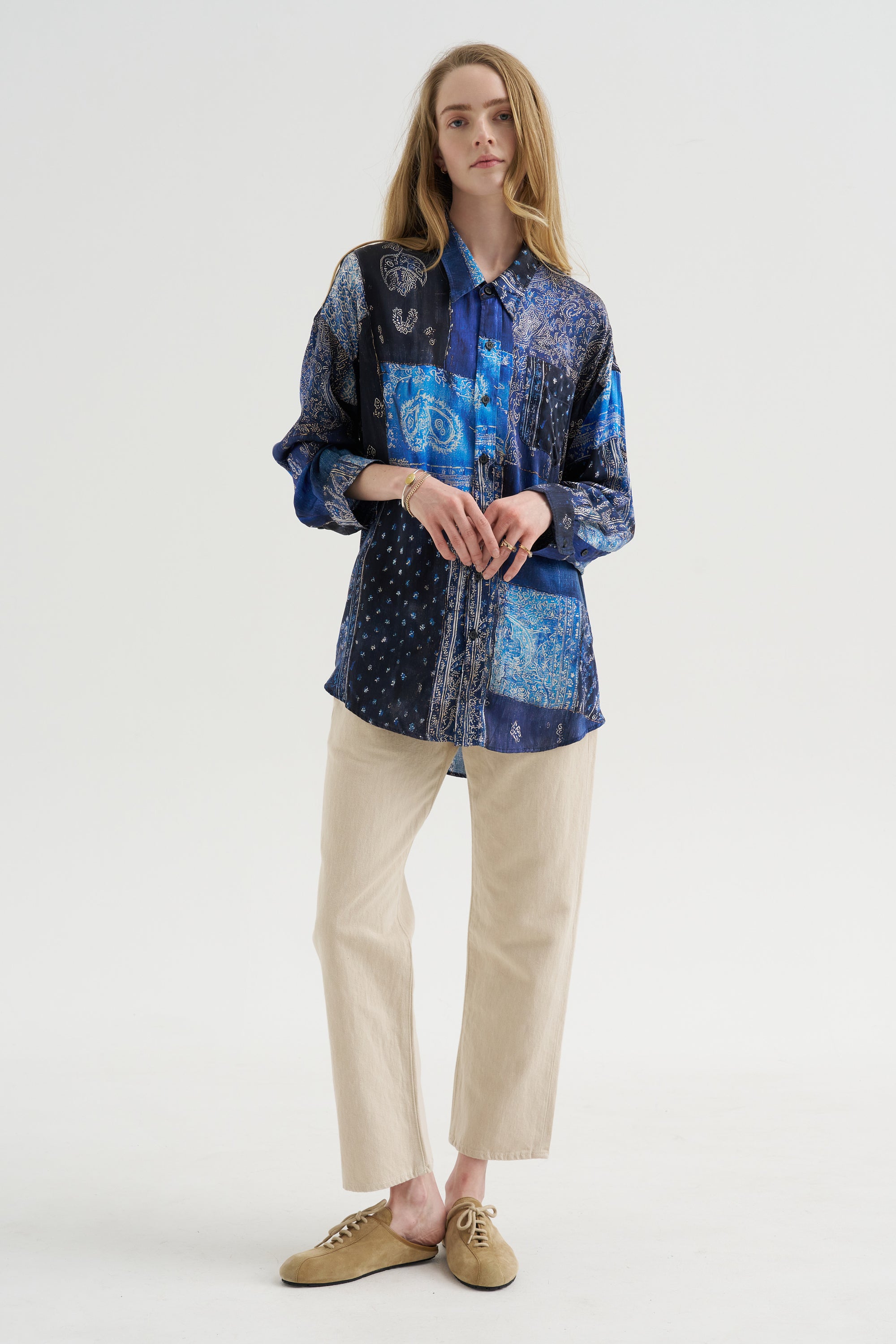 Drop Neck Shirt, Blue Multi Bandana Print