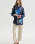 Drop Neck Shirt, Blue Multi Bandana Print