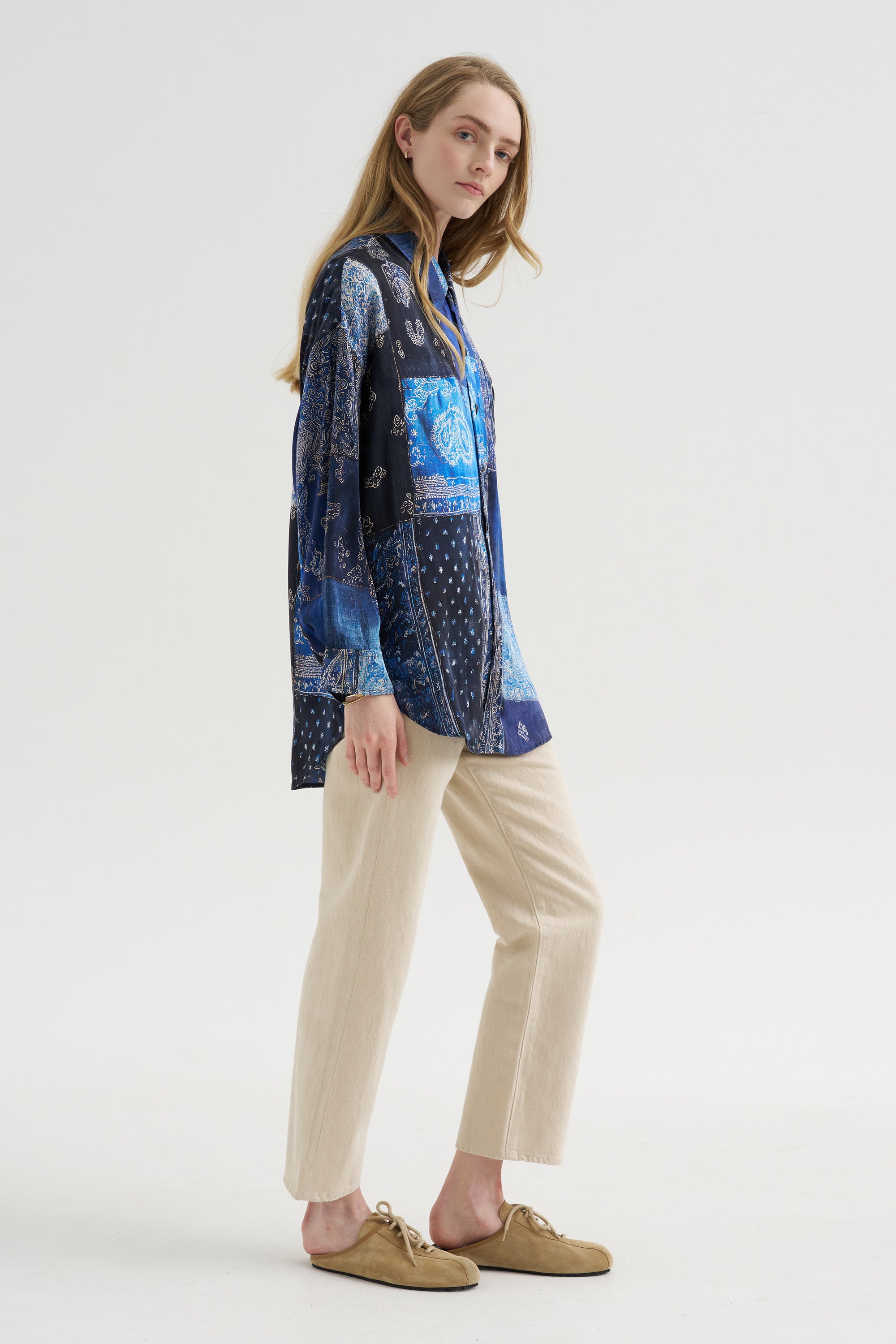 Drop Neck Shirt, Blue Multi Bandana Print