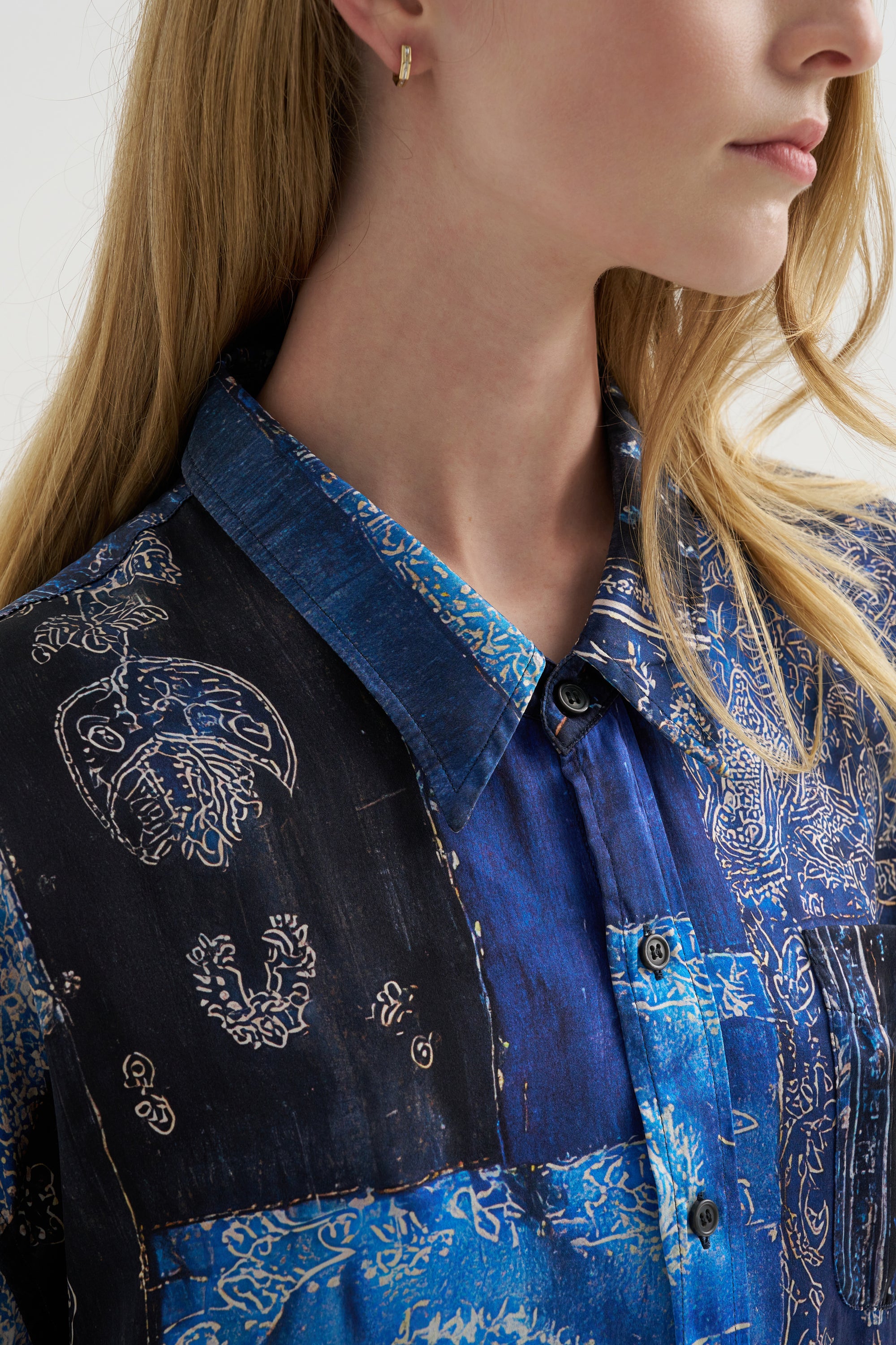 Drop Neck Shirt, Blue Multi Bandana Print