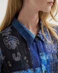 Drop Neck Shirt, Blue Multi Bandana Print