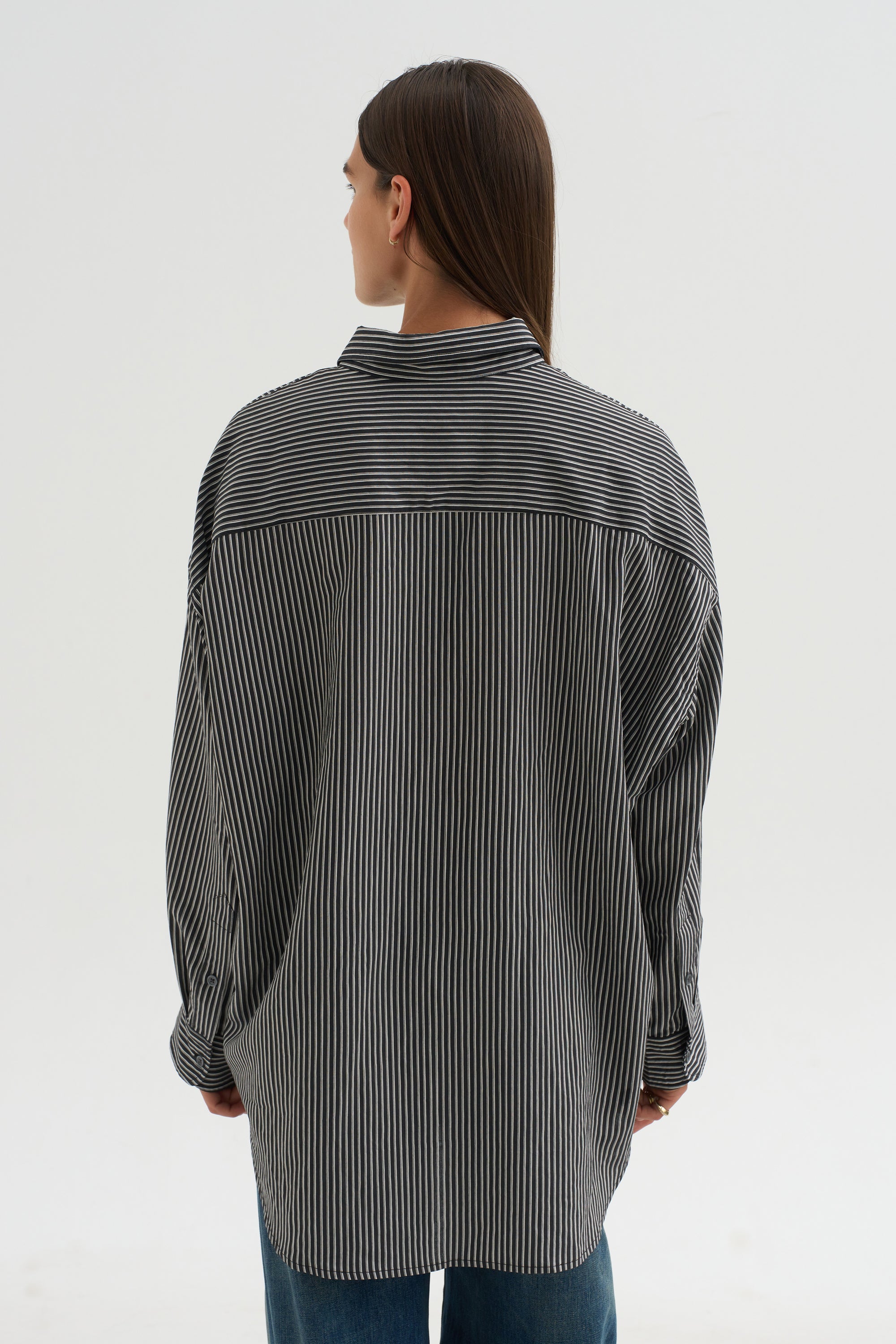 Pre-Order • Drop Neck Shirt, Black &amp; White Stripes