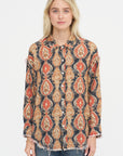 Shredded Seam Drop Neck Shirt, Orange & Dark Navy Multicolor